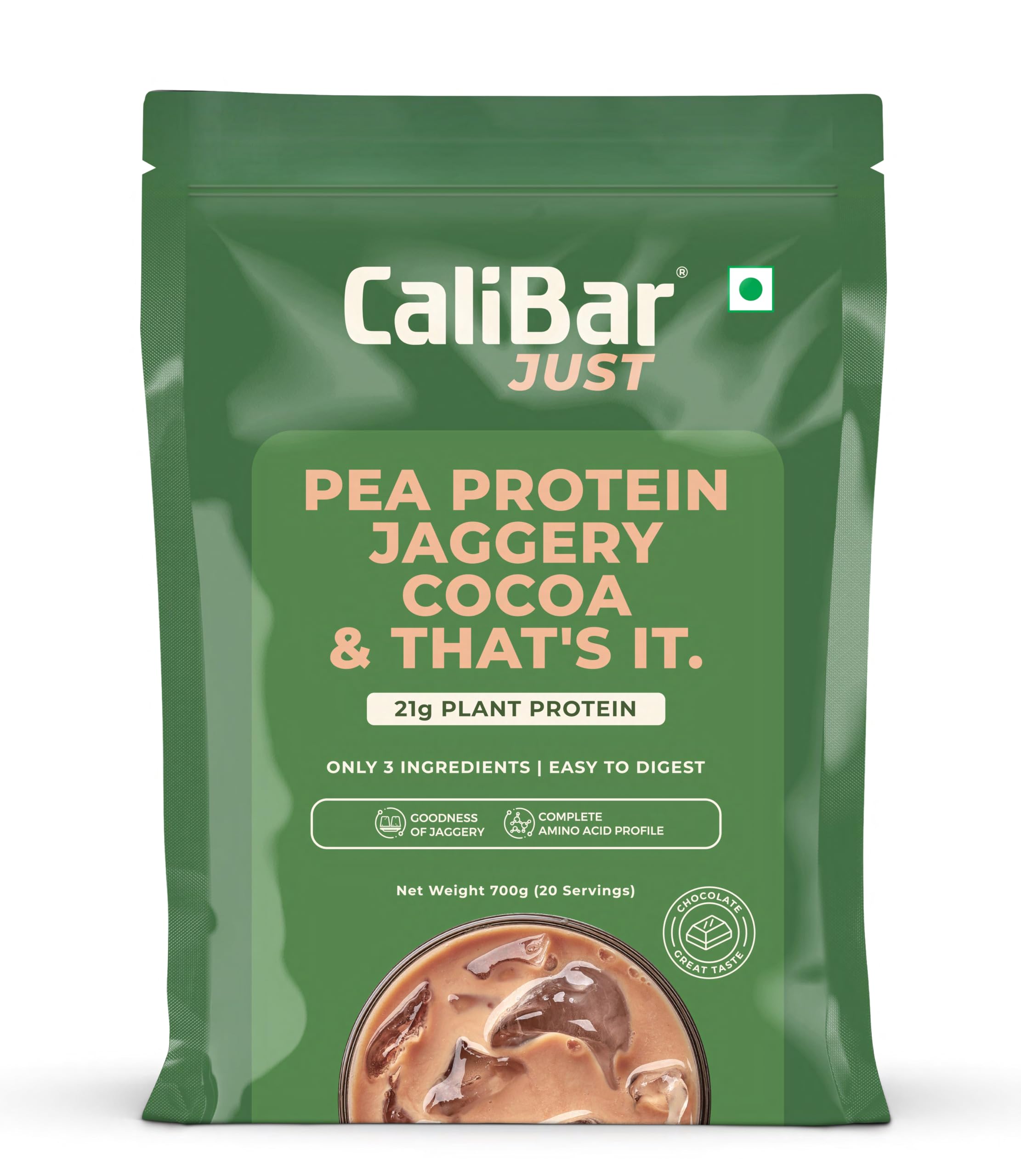 CaliBar Just Chocolate Plant Protein Powder - All Natural Organic Pea Protein + Jaggery + Cocoa, Only 3 Ingredients, Easy To Digest, No Chemicals, Great Taste, 700g Vegan Protein With 20 Servings-image-20