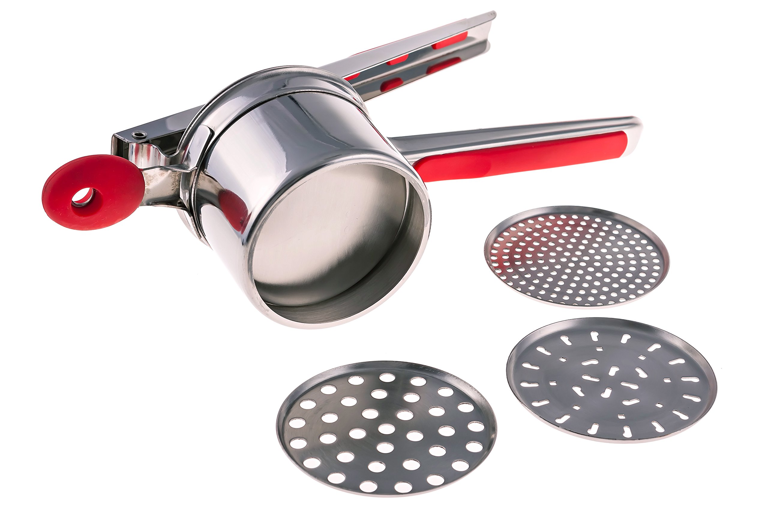 Cucino Kitchenware Potato Ricer with Silicone Comfort Grip Handle and Interchangeable Blades