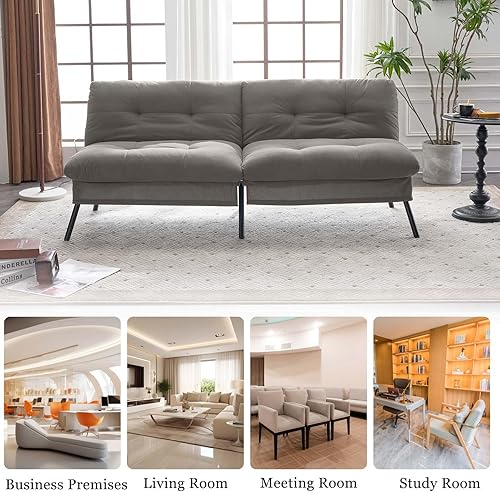 Miniatura 6 de Sofá cama tipo futón, sofá cama convertible de 68 pulgadas con respaldo ajustable, moderno sofá biplaza para espacios pequeños, estudio, oficina,