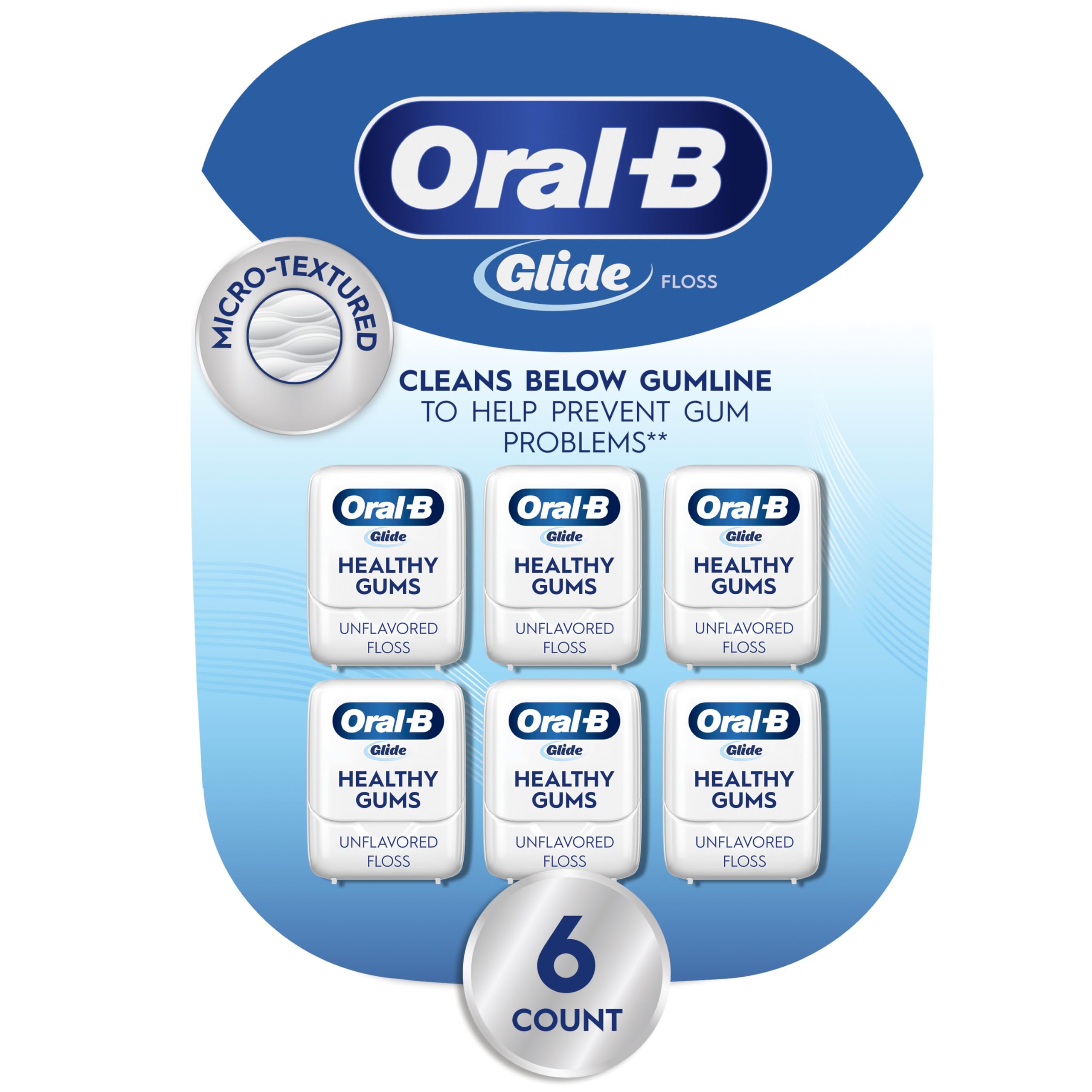 Glide Healthy gums, unflavored floss 50M (Pack of 6)