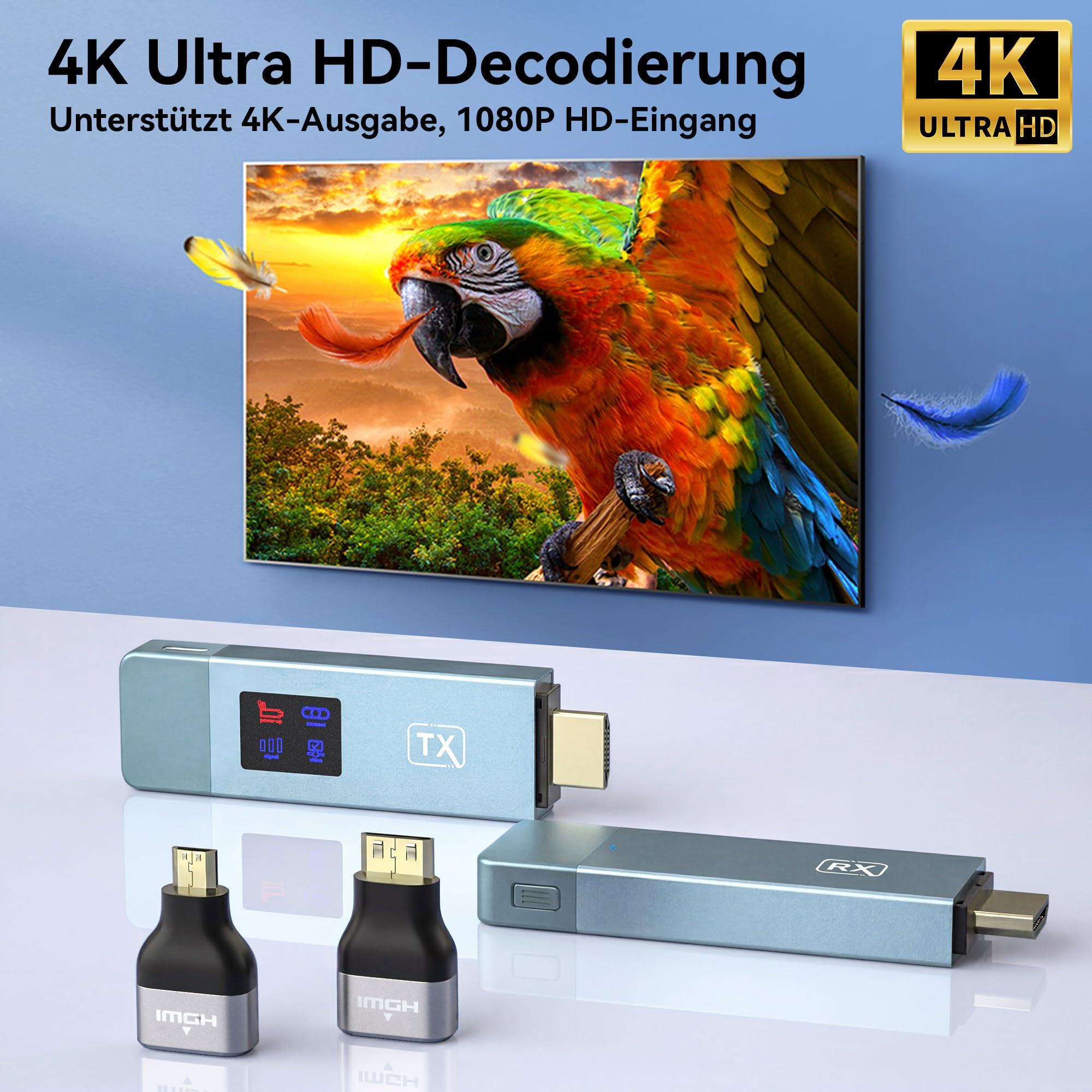 HDMI Wireless Transmitter and Receiver, 98 FT/30M Stabile Verbindung, 2,4G/5G tragbarer Wireless HDMI mit LED-Bildschirm, Plug & Play für Streaming Video Audio File von, Laptop, PC zu HDTV (Grün)