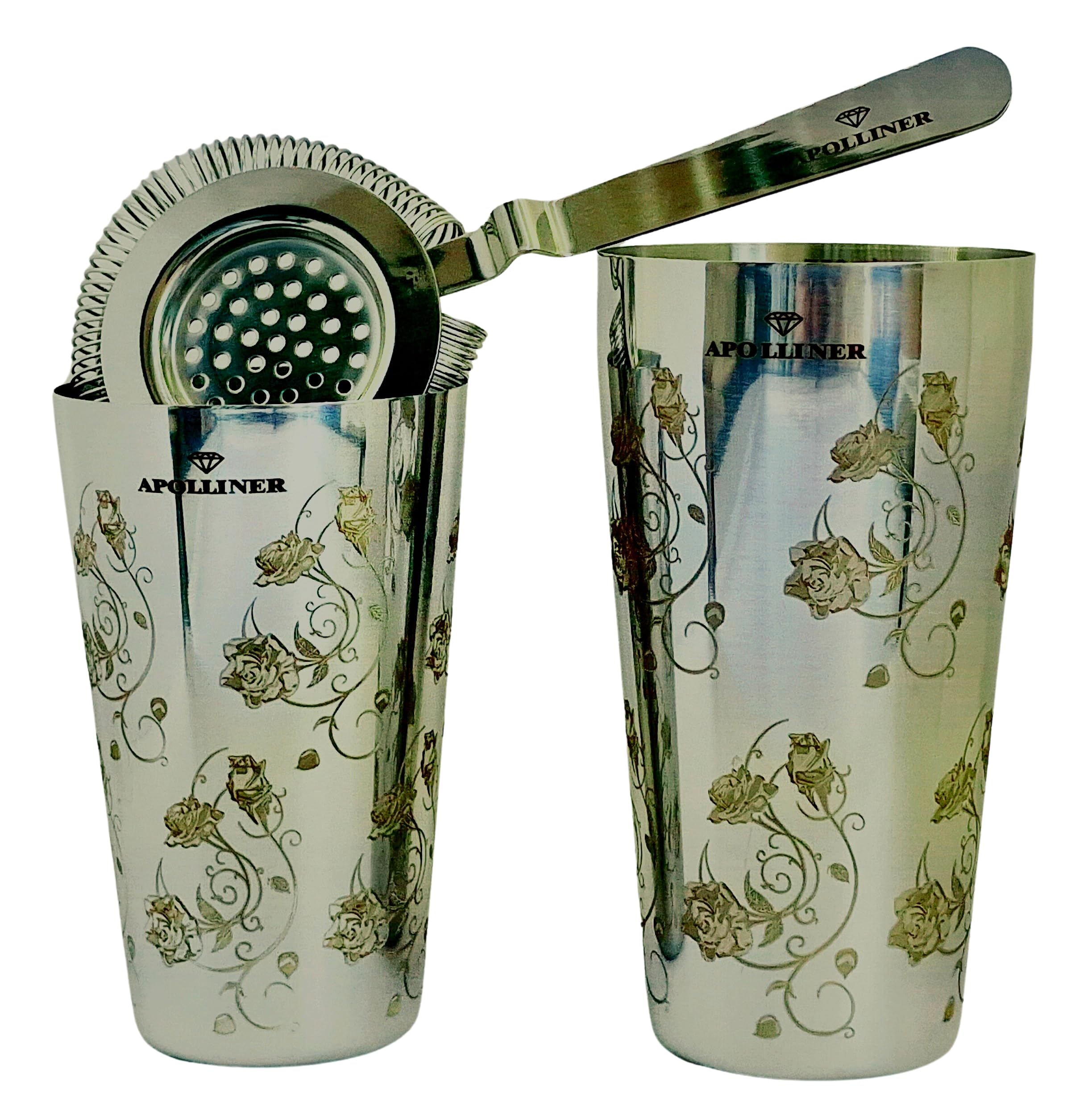 Apolliner:Cocktailshaker 16-delige cocktailset,Barmanset, Cocktailshaker van 550 ml,Roestvrij staal | Inclusief een luxe geschenkdoos voor mannen en vrouwen,Drankenmixer,mooie houten koffer