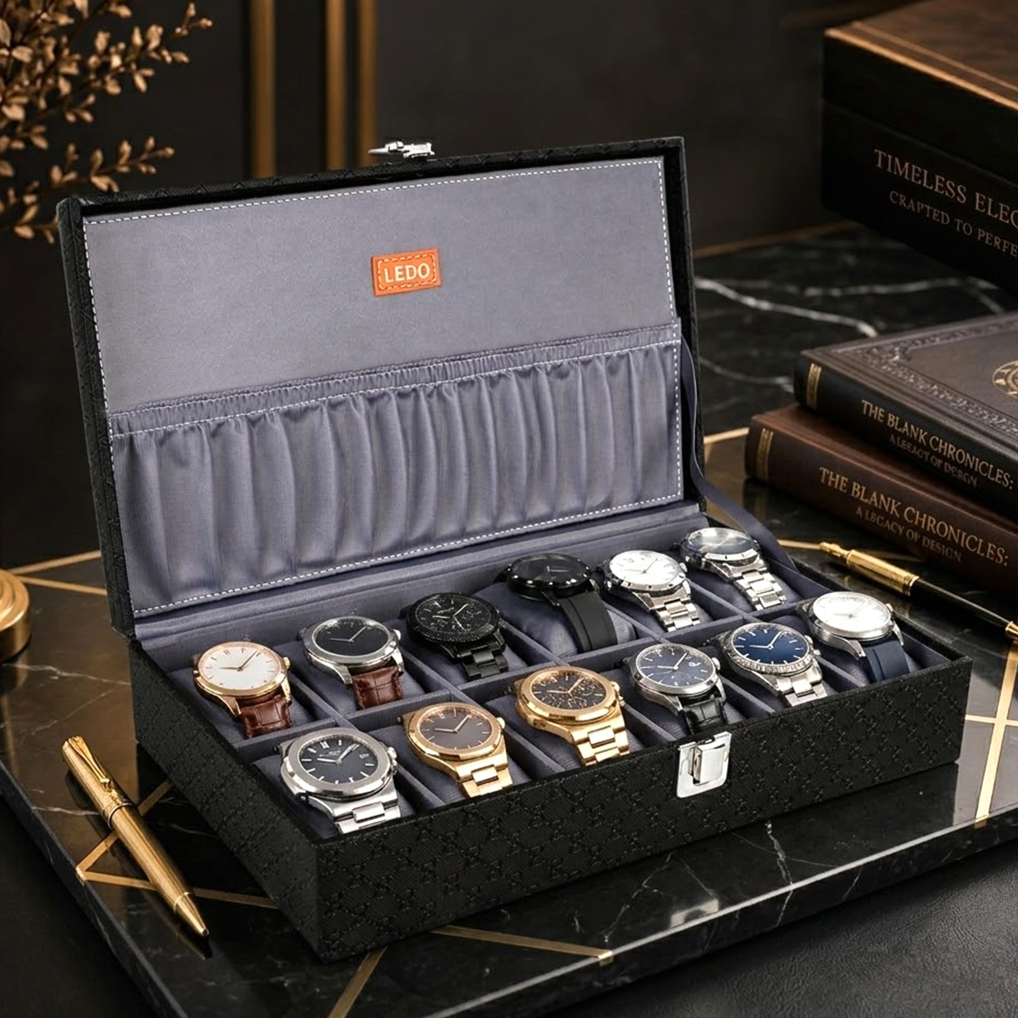 LEDO Men's and Women's Watch Box Organizer Case In 12 Slots of watches