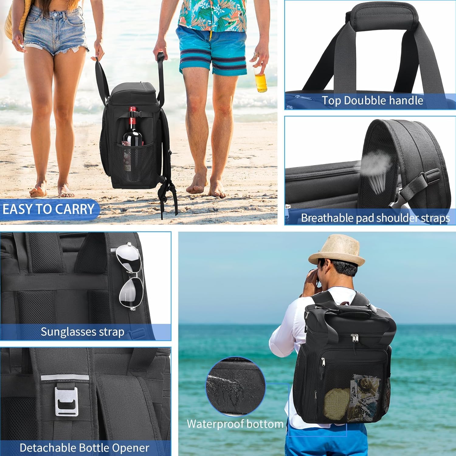 Estarer Kühlrucksack 35L Kühltasche Picknickrucksack Wasserdichter Rucksack zum Kühl mit Flaschenöffner beim Camping, Wandern und Strand