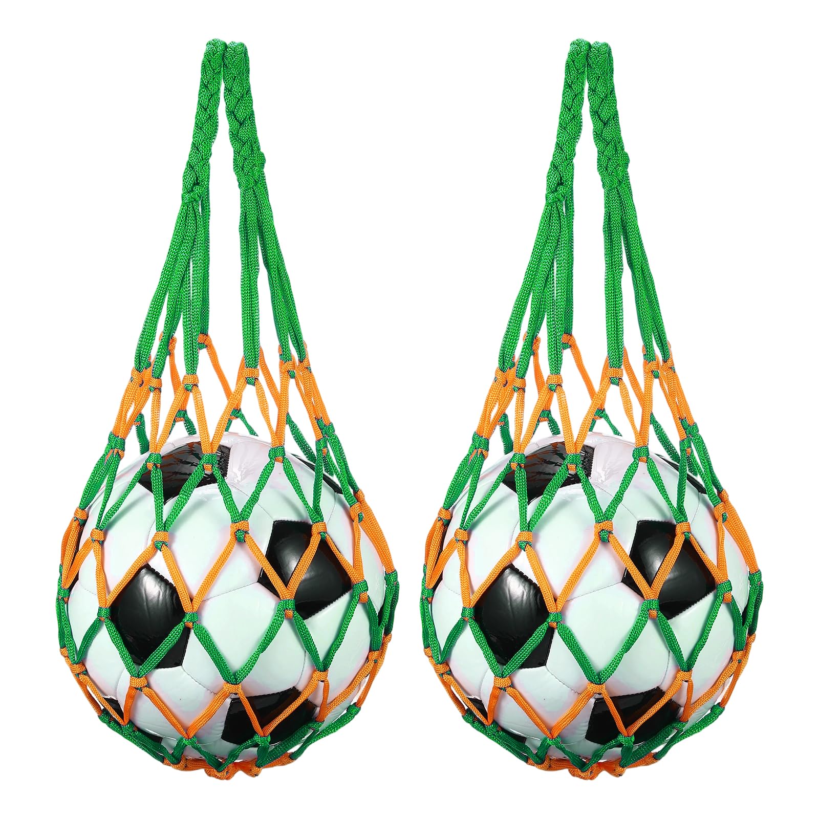 sourcing map 2 Pcs Basketball Net Bags, Nylon Soccer Ball Holder Portable Multifunctional Single Ball Mesh Net Bag for Storage Basketball Soccer Rugby Balls, Yellow/Green