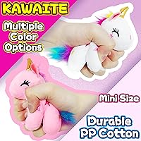Vista 3 de Animales de peluche de unicornio rosa claro, peluches Kawaii para niñas y niños, suaves juguetes de unicornio mini de peluche para llaveros, juguete
