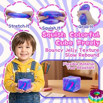 Fidget Toys Squishy Stress Cube, Stress Balls for Kids Adults Squishies Stress Relief, Ice Squishy Cube Sugar Balls, High Density Squeeze Balls for Students Calming