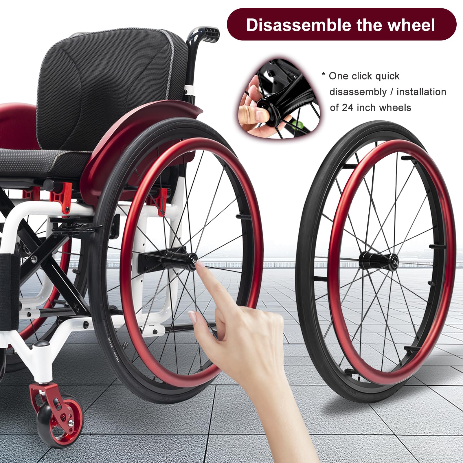 Manuale Spetture Sport Sport su Sedia A Rotelle, Facile Pieghevole, Leggero, Tutto Il Terreno, Pesa Solo 13 kg, capacità di Carico 220lbs(38cm/15in,Black)