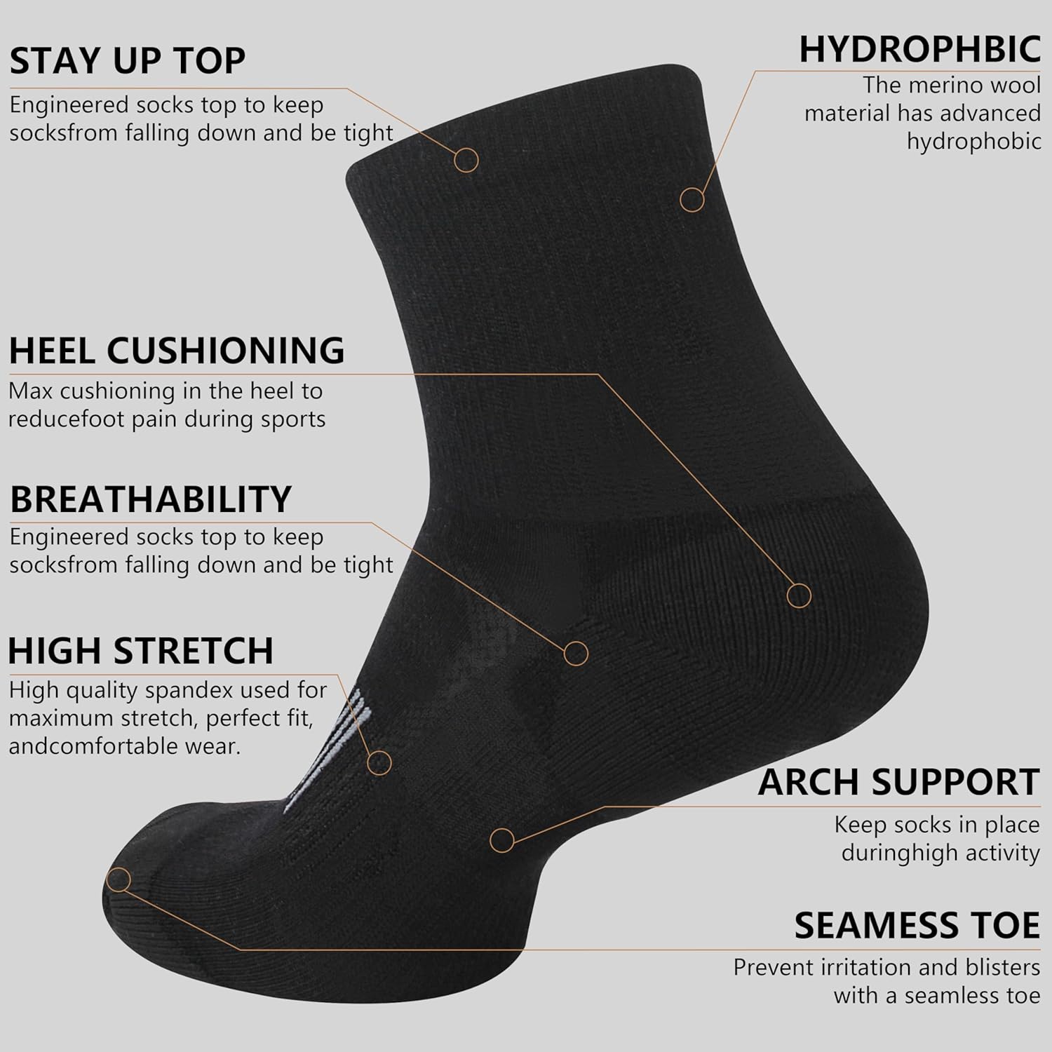Men's Women's 90% Merino Wool Ankle Athletic Business Casual Running Arch Support Everyday Thin Wool Socks - Image 3