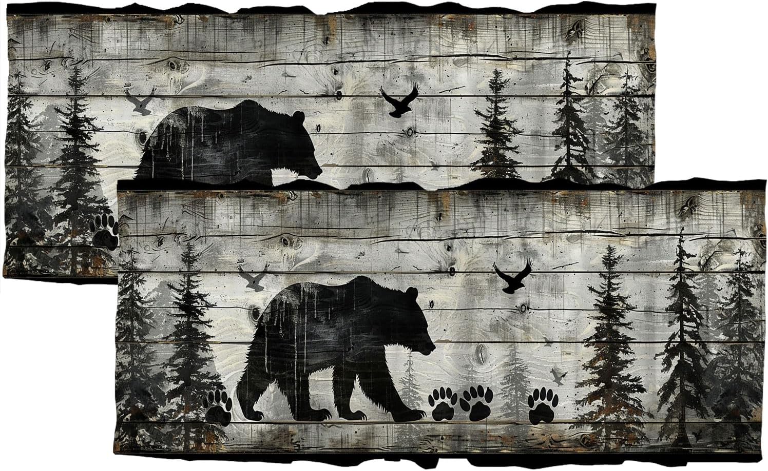 Rustic Cabin Bear Window Curtain Valances Wildlife Vintage Wooden Board Forest Tree Camping Country Thermal Insulated Rod Pocket Short Curtain Valance for Kitchen Dining Room 54 x 18 Inch, 2 Panel