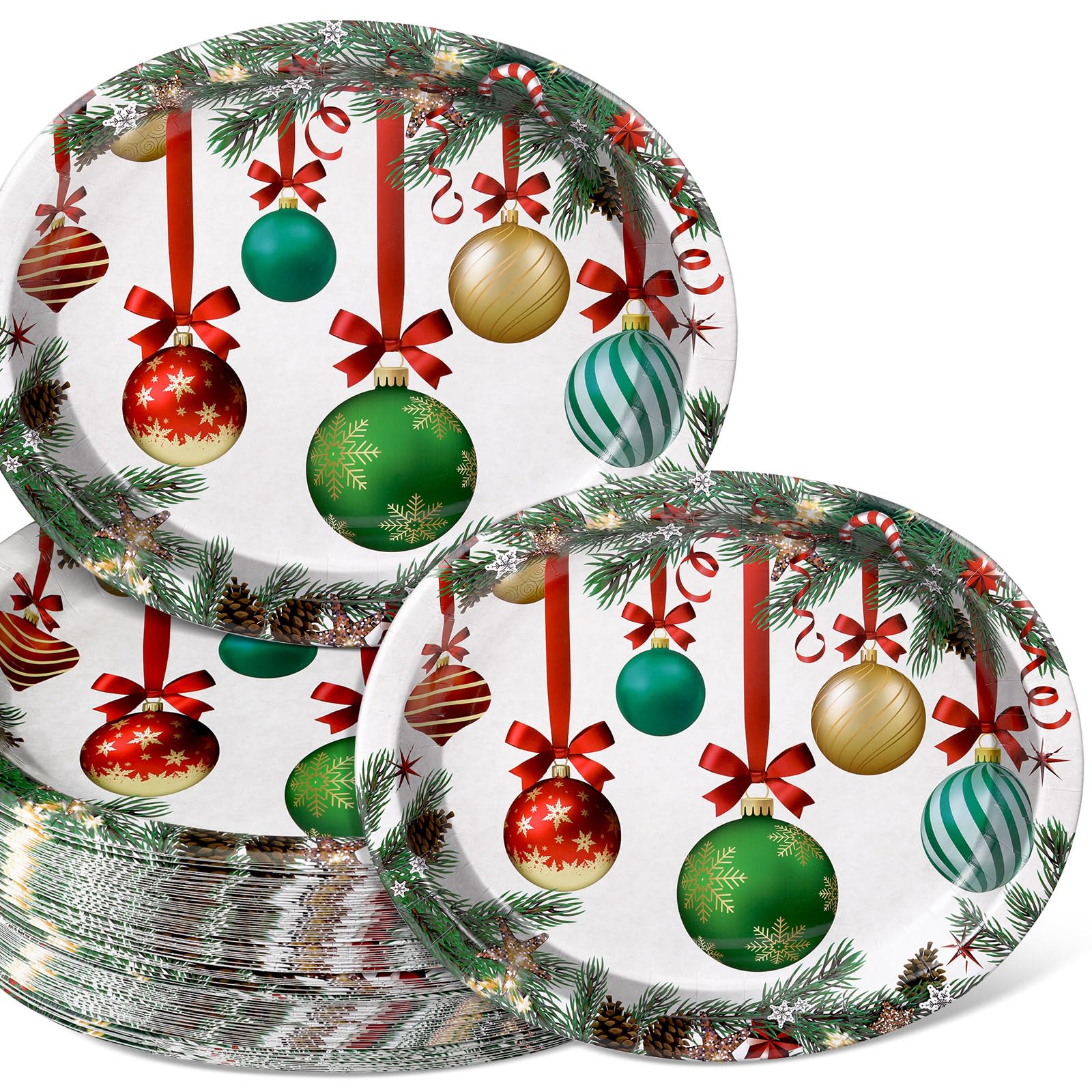Hsei Lot de 100 grandes assiettes ovales jetables en carton de Noël de 25,4 x 30,5 cm - Assiettes en papier pour Noël - Décoration de table de Noël