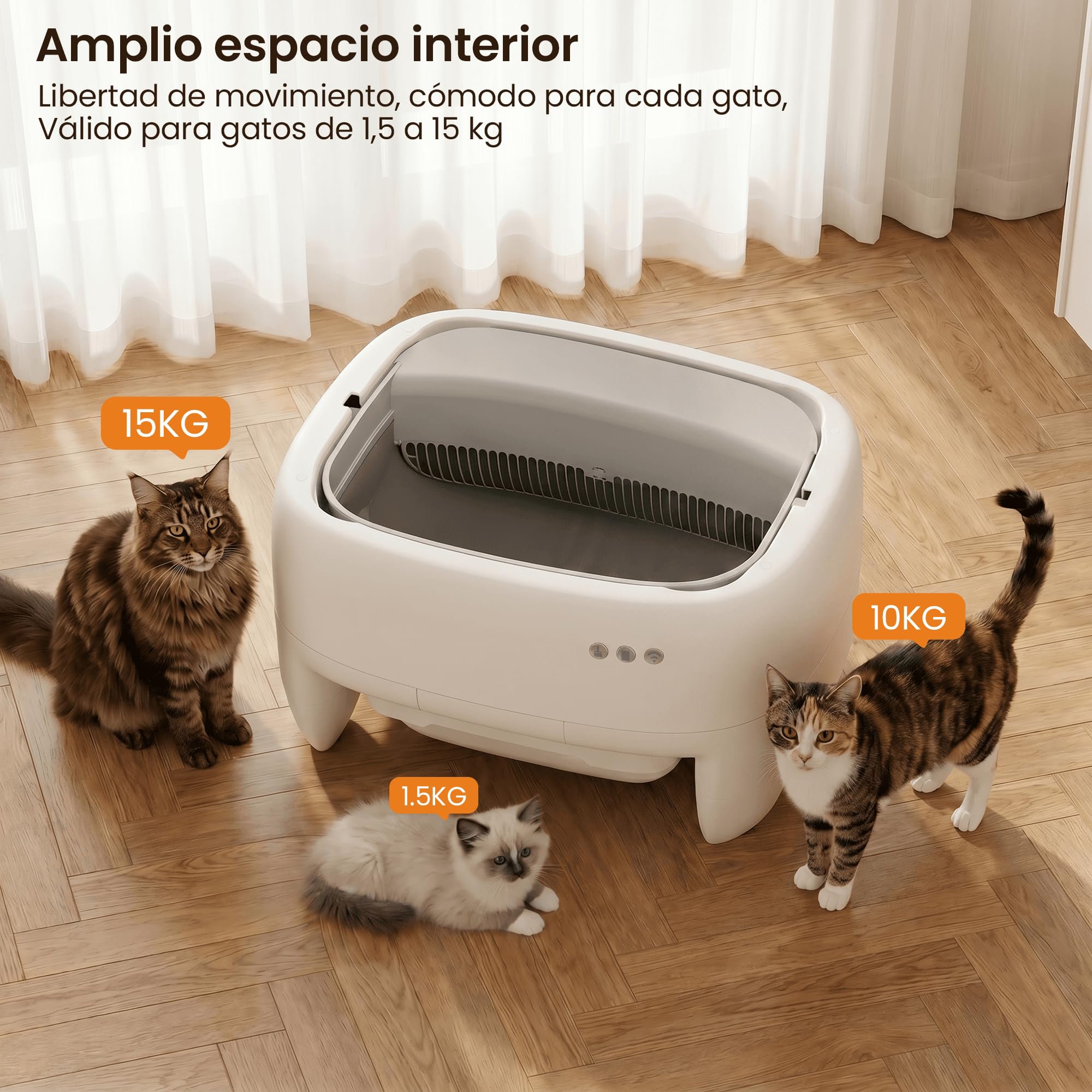 Devoko Arenero Gatos Autolimpiable Grande – Diseño Abierto para Gatos Grandes, Limpieza Sin Esfuerzo, Control App, Sistema Seguridad 6 en 1, Arenero Automatico Gatos para Hogares con Múltiples Gatos