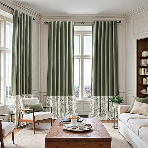 Miniatura 41 de jinchan Cortinas opacas florales para dormitorio, 63 pulgadas de largo, cortinas opacas con estampado de flores, pestañas traseras de campo francés,