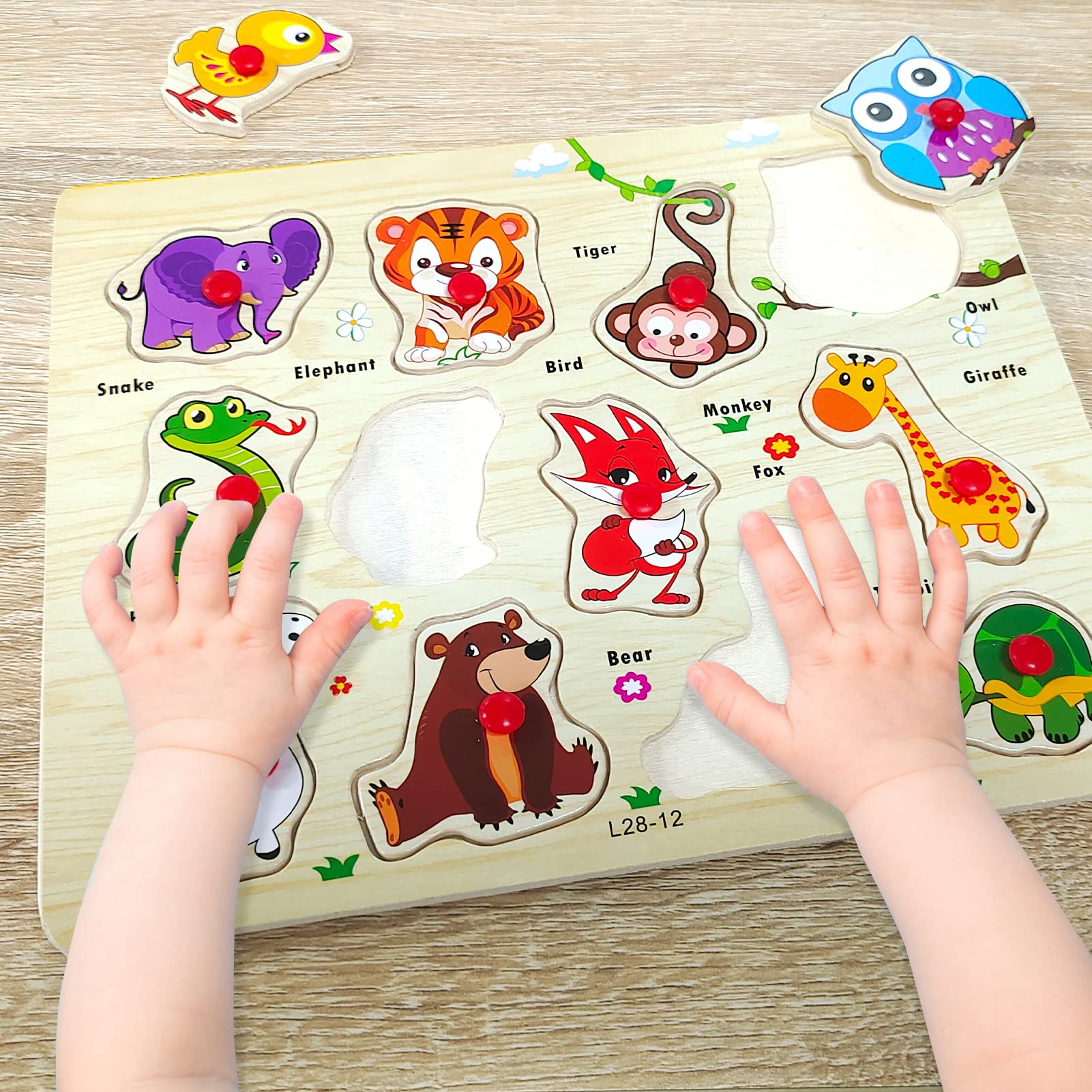 Puzzles en Bois pour Enfants 1-3 Ans, Puzzle Bois Bouton Encastrement, Cadeau Anniversaire Enfant