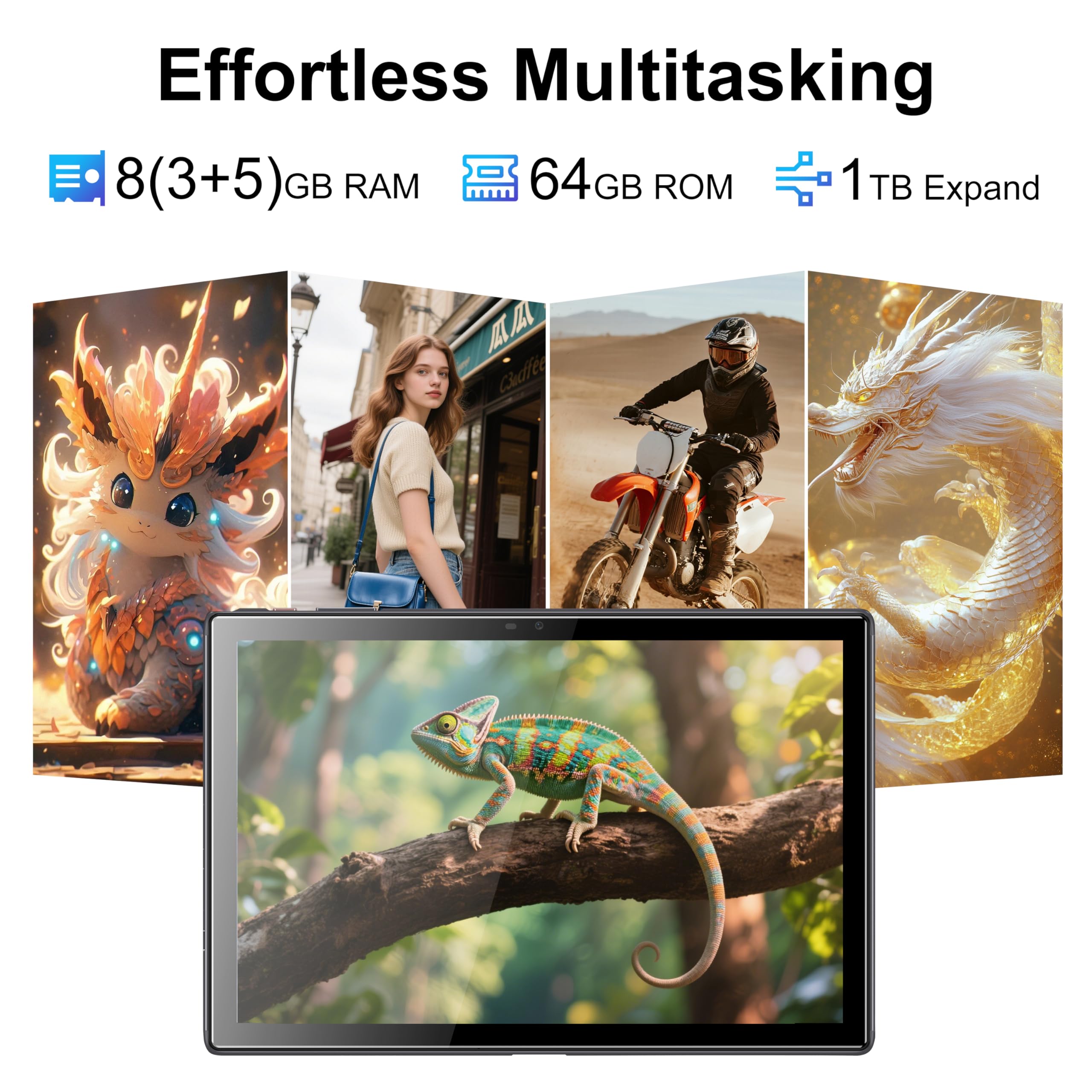 BYYBUO Tablet,10.1 inch Android 15 Tablets, 8GB RAM 64GB ROM 1TB Expand,1280x800 IPS HD Touchscreen,5000mAh Battery, Wi-Fi 6, Bluetooth 5.2, Dual Camera,Metal Body with Case