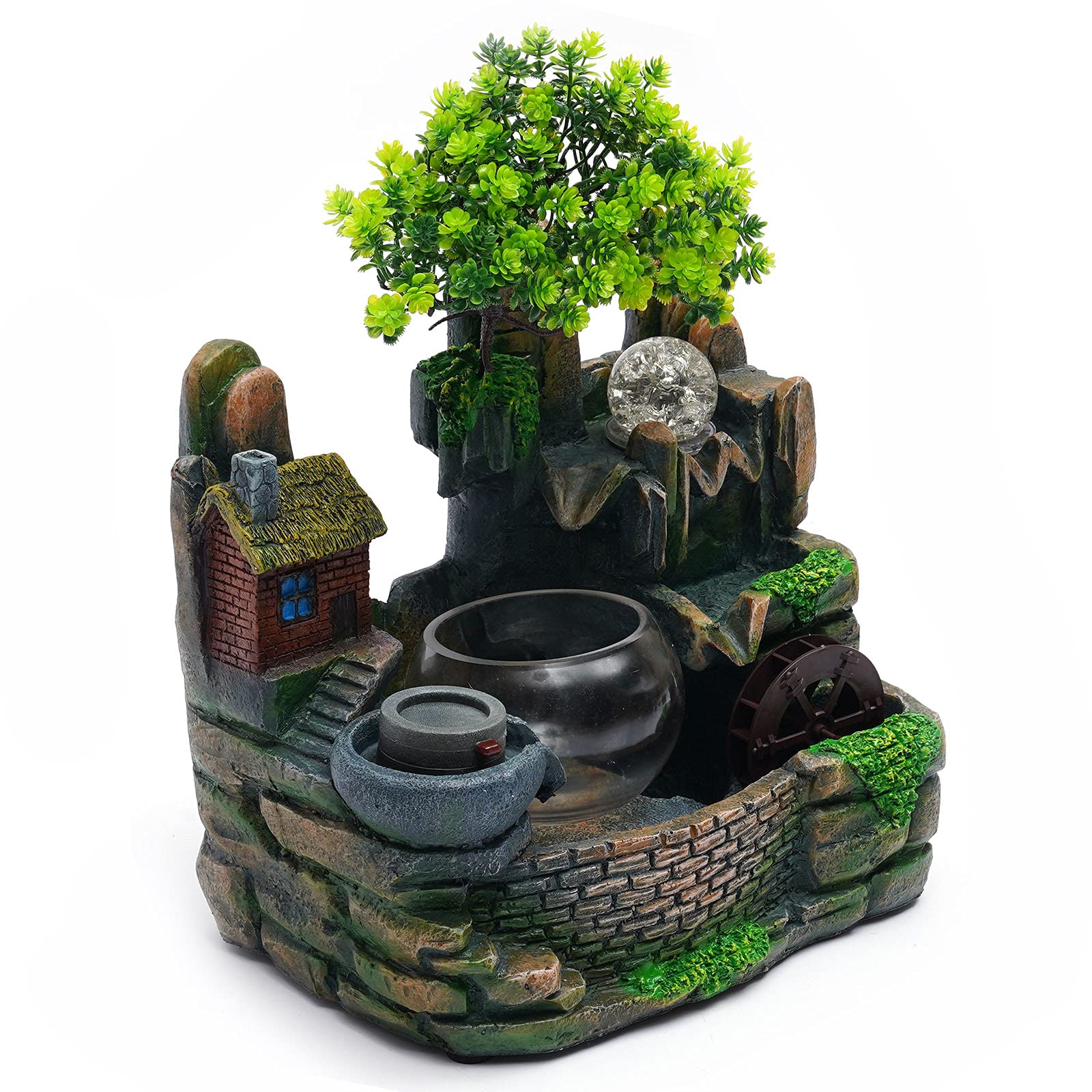 Fontaine d'intérieur - Cascade - Fontaine de table avec éclairage LED et brouillard - Petite fontaine d'intérieur avec plantes - Décoration Salon, Pour le placement dans le salon, le bureau