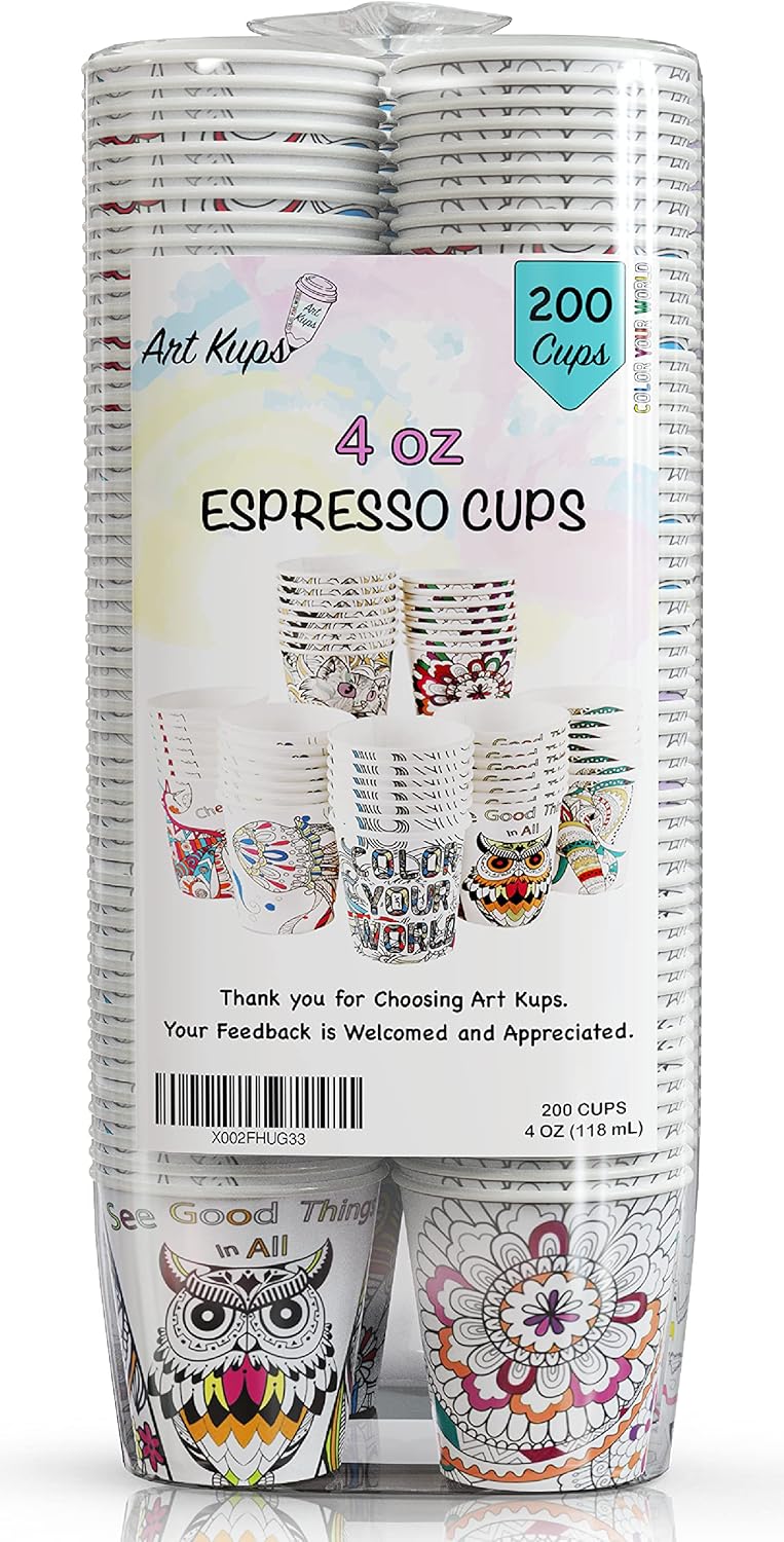 Art Kups [200 Pack 4 oz ] Espresso Paper Cups Small Bathroom Cups
