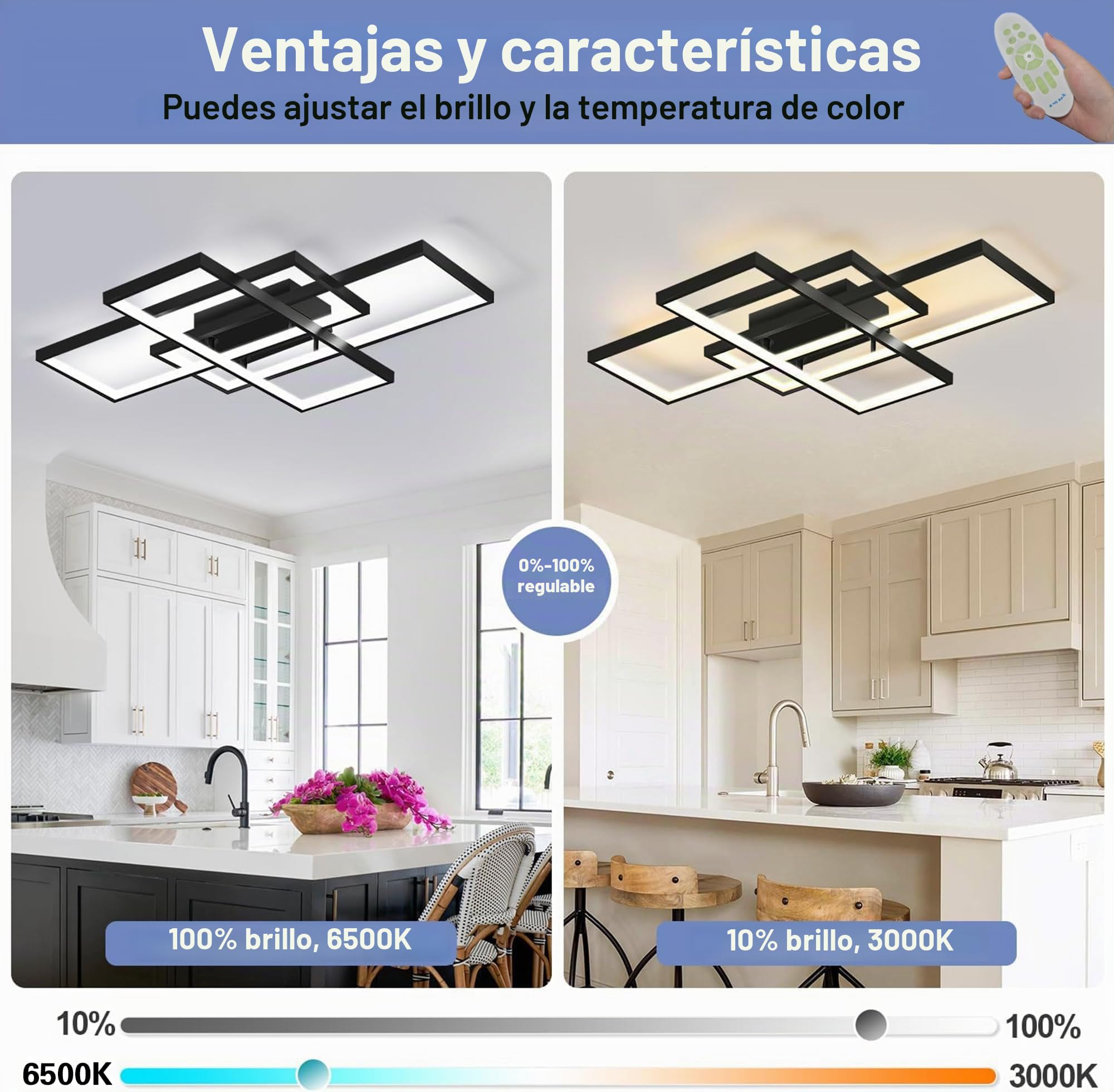 Plafon LED Techo Regulable Moderno,54W 5400LM Lámpara de Techo con Mando a Distancia/APP 3000K-6500K,Ceiling light,Adecuado para salones,dormitorios,balcones y comedores