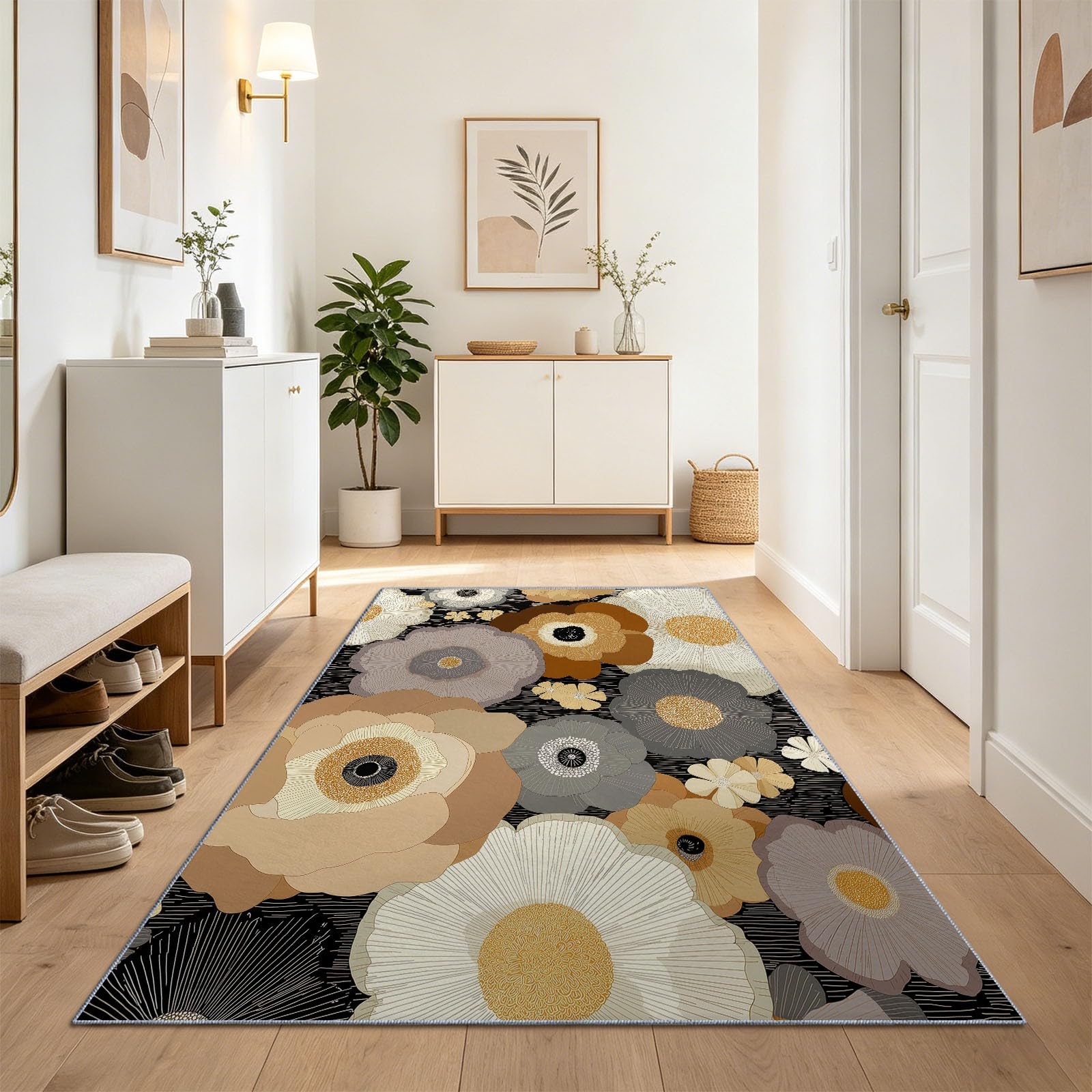 Tapis entrée vintage floral marron pour embellir votre chambre