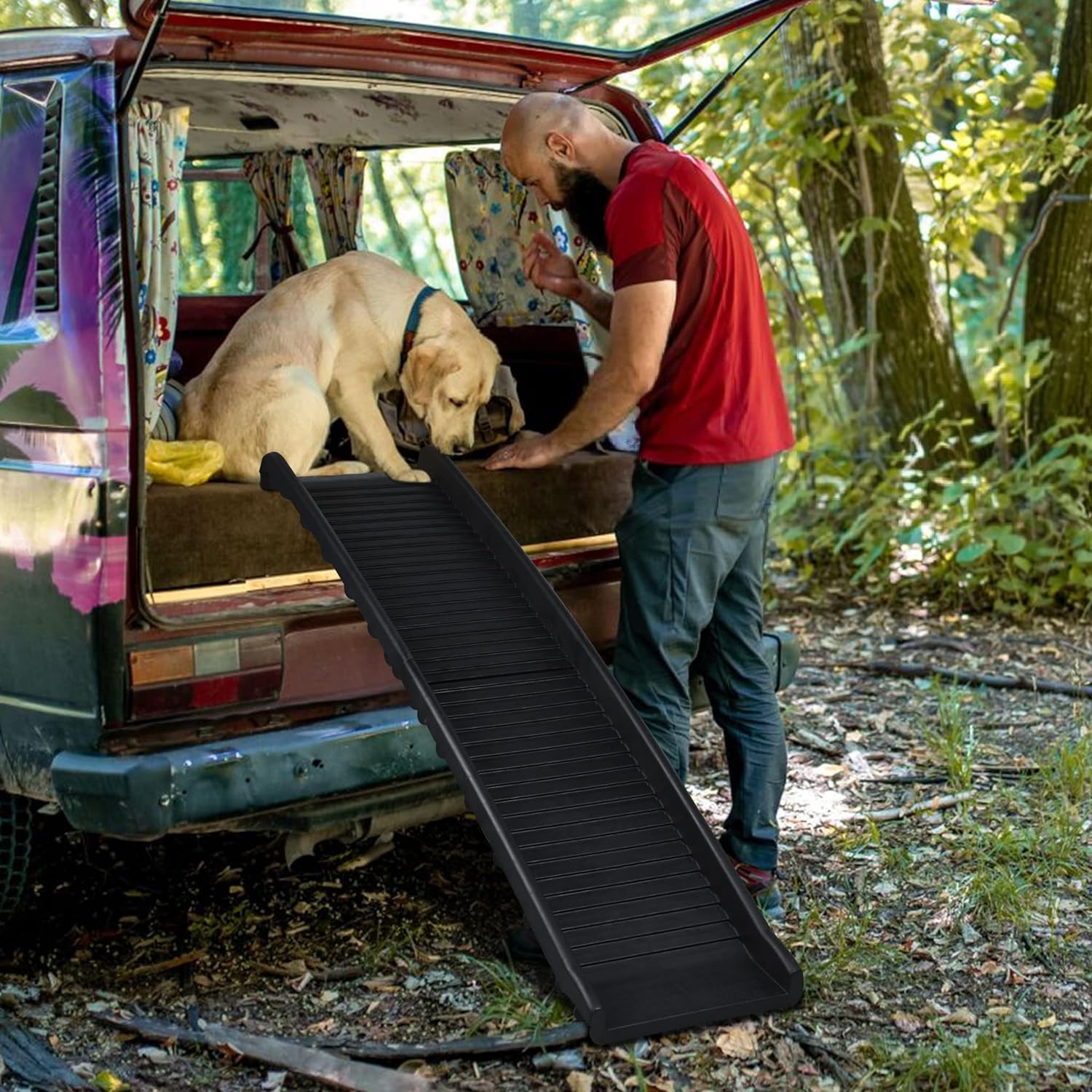 Lanco - Rampe pour Animaux de Compagnie. Pliable en 2 pièces pour Un Transport Facile. Très résistant et antidérapant. Accès sûr et Facile pour Les Chiens et Les Chats. Dimensions : 156 x 40 x 16 cm.