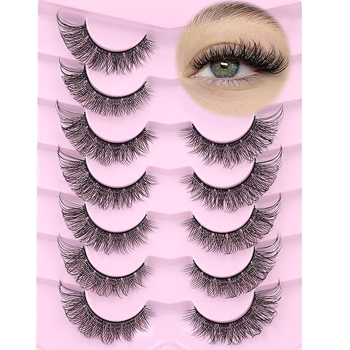 Pestañas postizas finas, pestañas postizas de ojo de gato, efecto racimos, pestañas postizas, paquete de 7 pares de pestañas naturales de 0.71