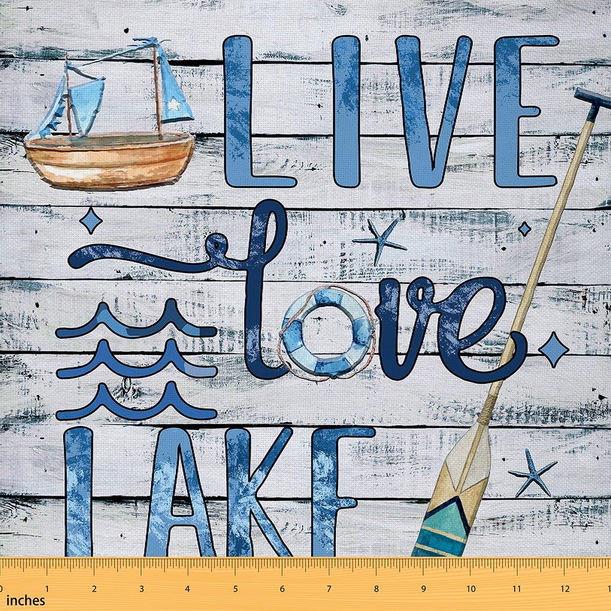 Lake House Blue Fabric by The Yard Nautical Upholstery Fabric for Chairs Lake Paddle Cabin Rustic Lake Lake Boat Decorative Waterproof Outdoor Fabric 5 Yards (L460*W150cm) — image 1