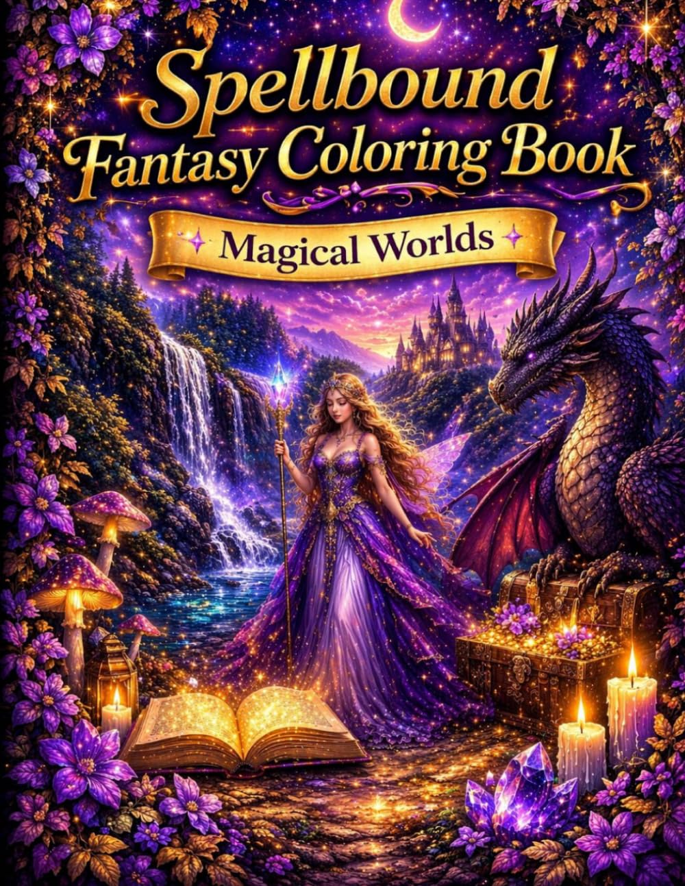 SPELLBOUND FANTASY COLORING BOOK: MAGICAL WORLDS: A Fantasy Coloring Book for Adults & Teens | Dragons, Fairies, Castles & Enchanted Forests
