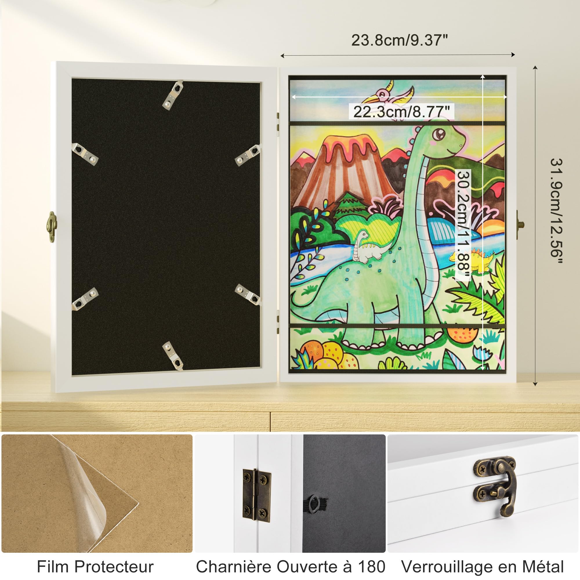 SRIWATANA 2Pcs Cadre Dessin Enfant à Changer A4,Cadre Photo de Rangement d'art pour Enfants Remplissables,Cadre d'art pour Enfants 150 pcs d'art pour les écoles,les maison,Cadeaux pour enfants,Blanc