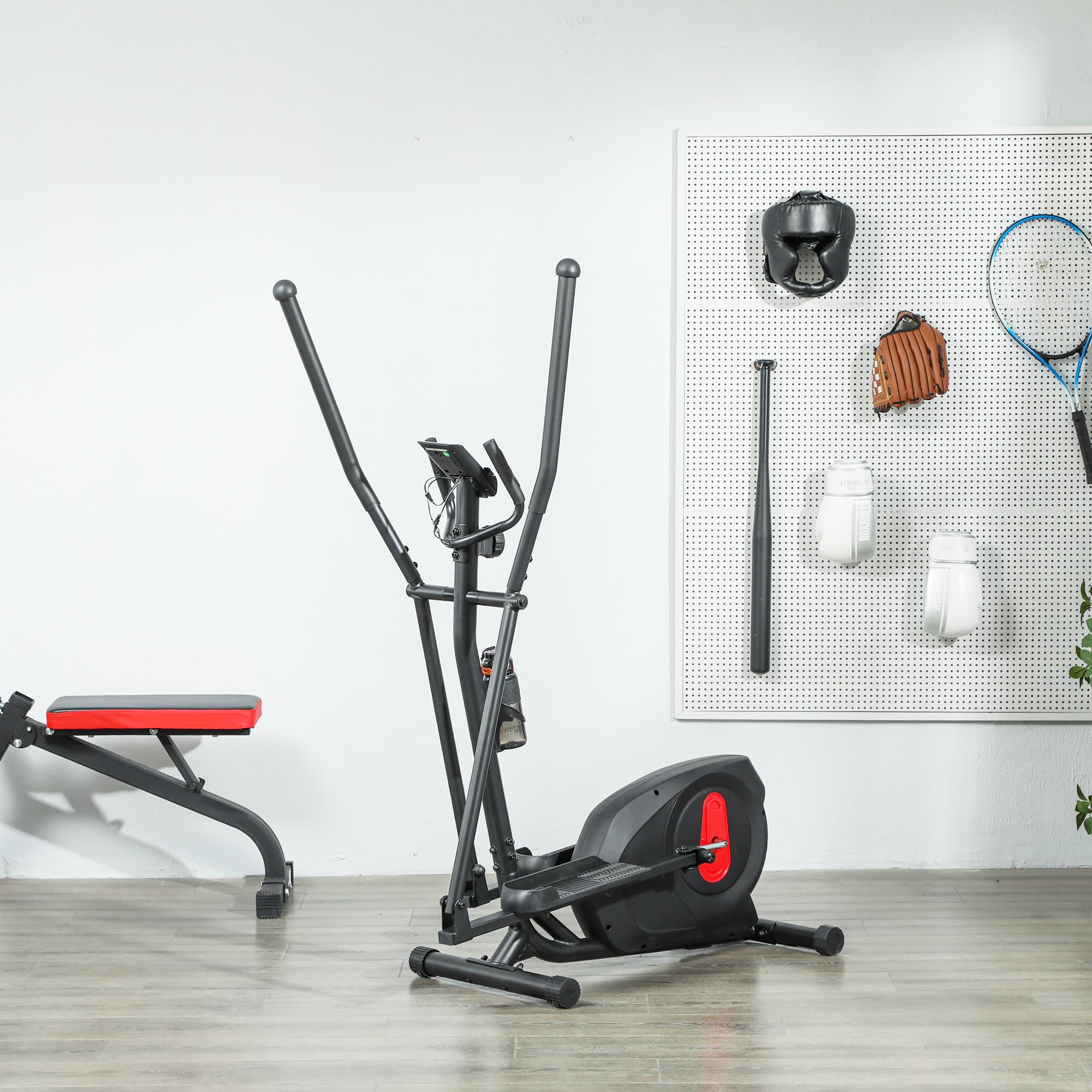 SPORTNOW Vélo elliptique pour la Maison Ultra Silencieux, vélo elliptique magnétique à 8 Niveaux de résistance avec écran LED, capteur de pouls, Porte-Bouteille et roulettes, Noir