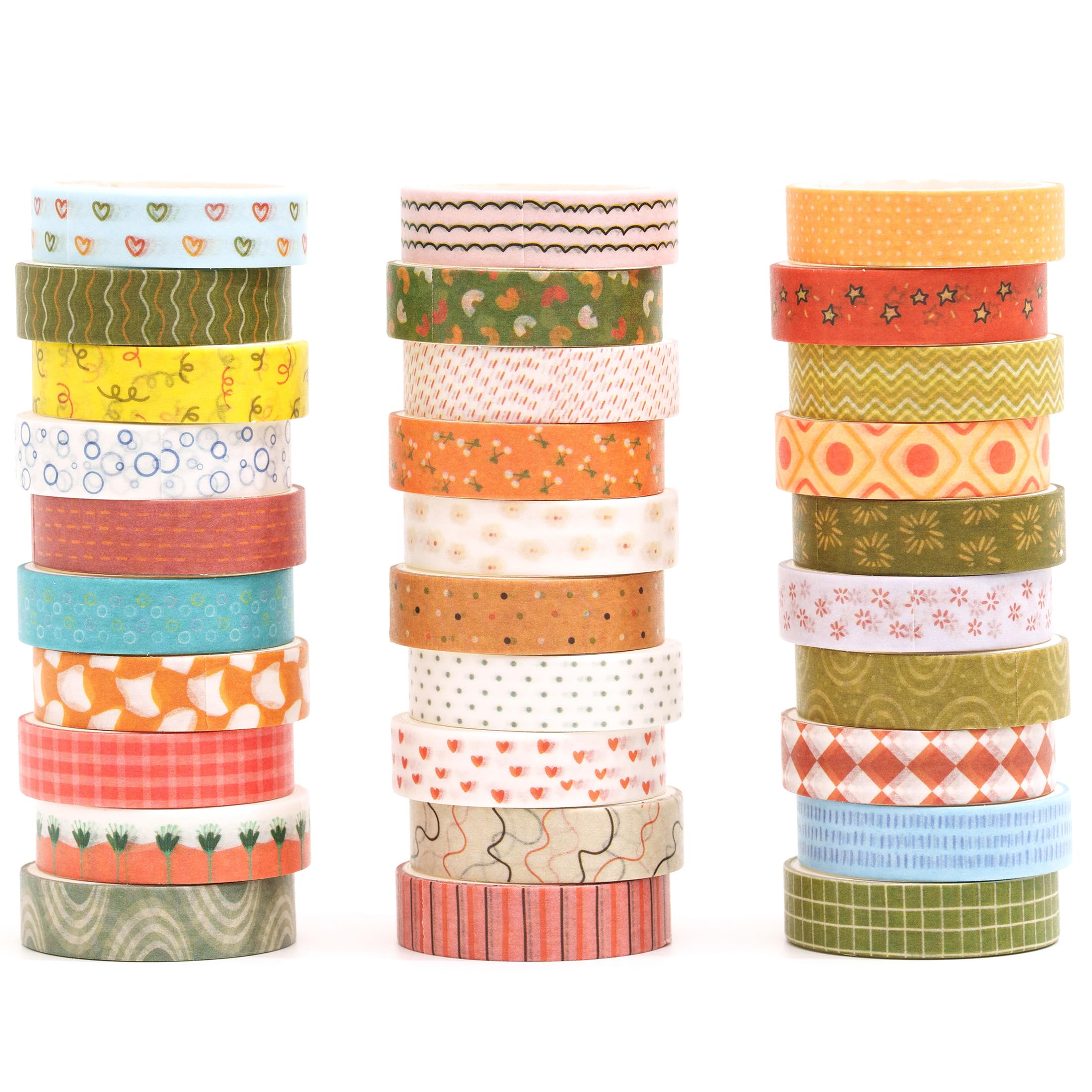 Songdao Cute Washi Tape Pack - 30 Rolls Kawaii Bright Colors Adhesive Tapes Pastel Arts Decorative Masking Tape Sets for Craft, Kids, Scrapbook, DIY, Gift Wrapping (Vintage & Cozy)