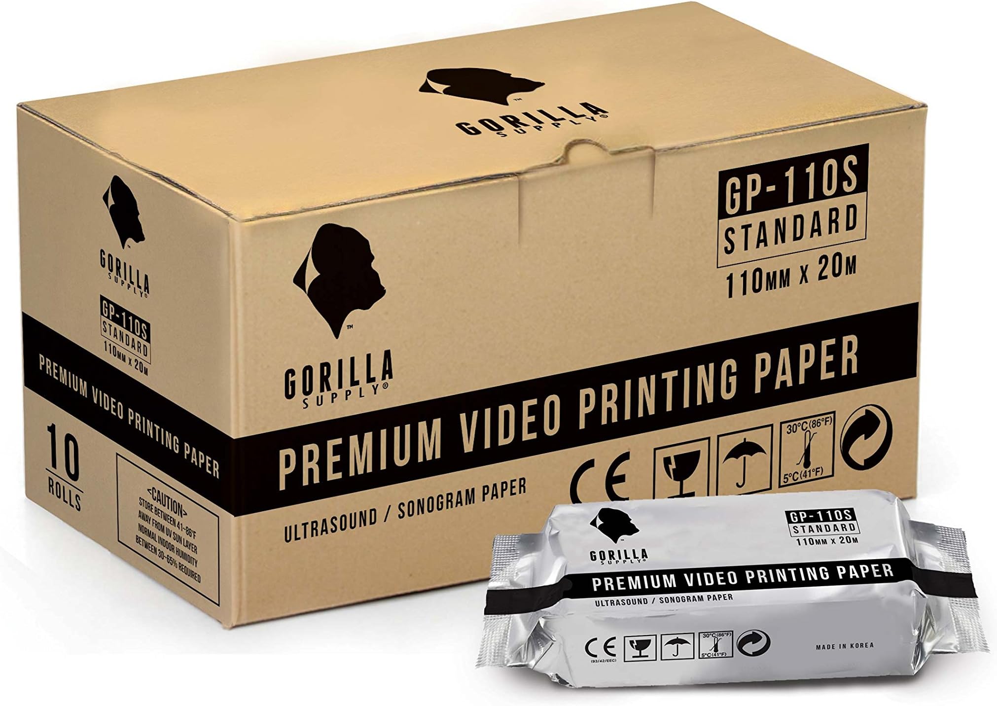 Gorilla Supply 10 Rolls Ultrasound Video Printer Paper Replacement for Sony UPP-110S Mitsubishi KP61S-CE (Standard)