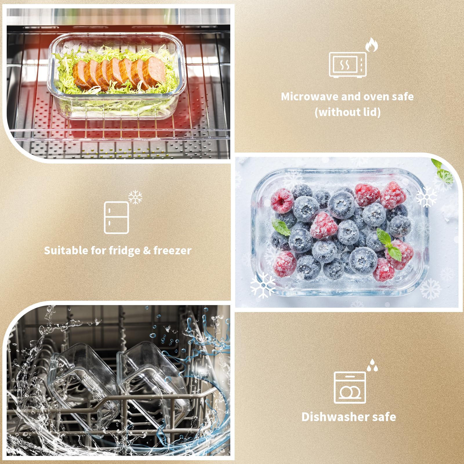 Confezione da 10 contenitori per alimenti in vetro con coperchi ermetici, contenitori per la preparazione dei pasti, set di contenitori con coperchio senza BPA, per alimenti, bento box, microonde