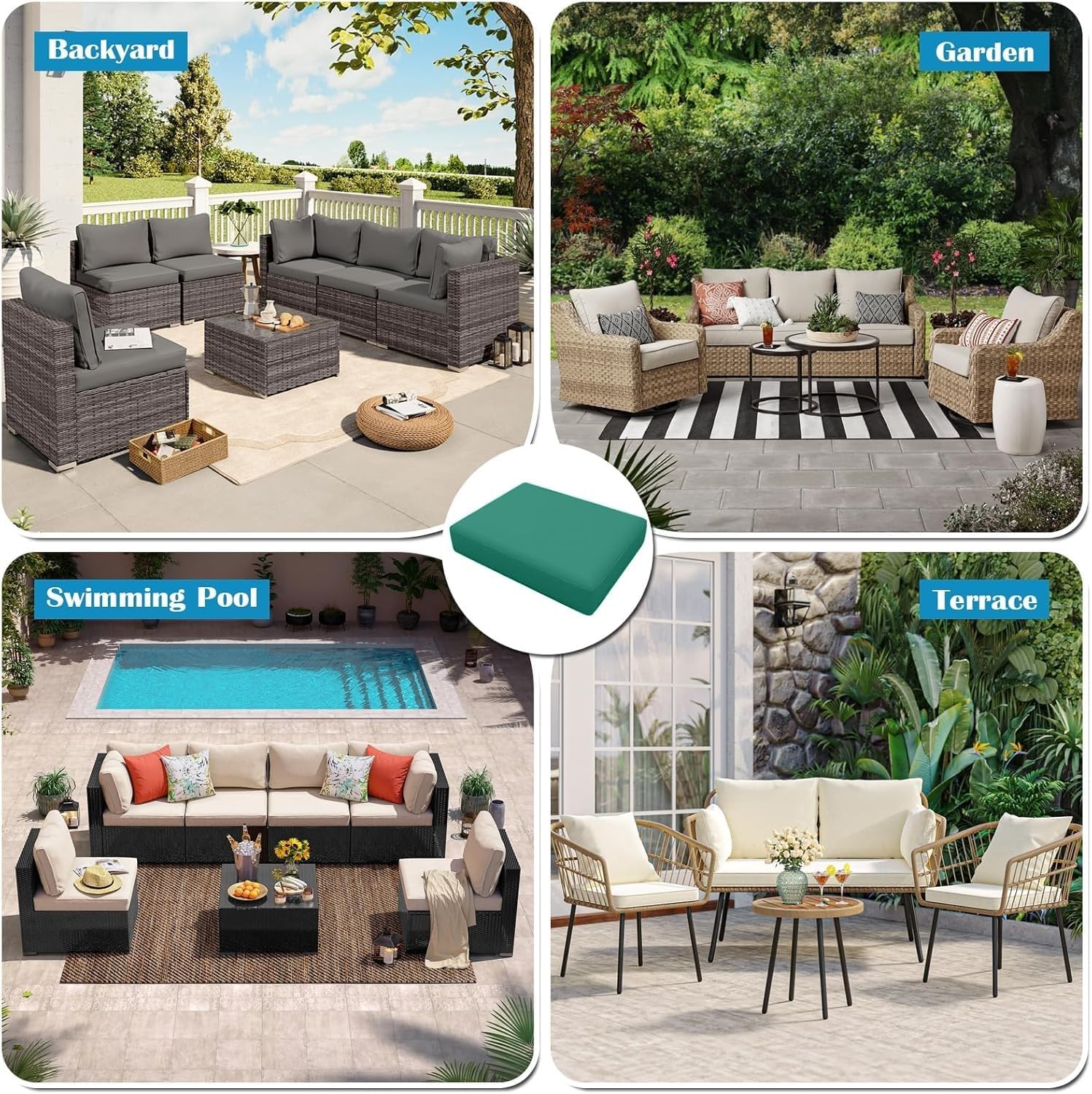 Waterproof Outdoor Seat Cushion Covers with Zipper Replacement Patio Sofa Pads Slipcovers Soft Washable Furniture Protectors Covers for L Sofa/Corner Couch, Patio Garden(Color16,24x22x4in(4pcs))