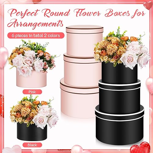 Miniatura 3 de Cholemy Juego de 6 cajas redondas de flores para el día de San Valentín con tapa, tres tamaños, caja de regalo anidada, cajas de arreglo floral de
