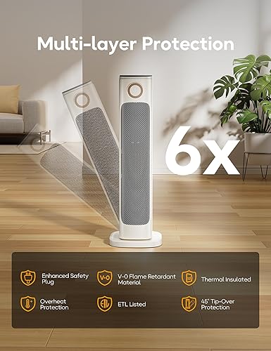 Miniatura 8 de Calentador de patio de 25 pulgadas para uso en interiores, espacio eléctrico portátil de 1500 W al aire libre con control remoto, calentador