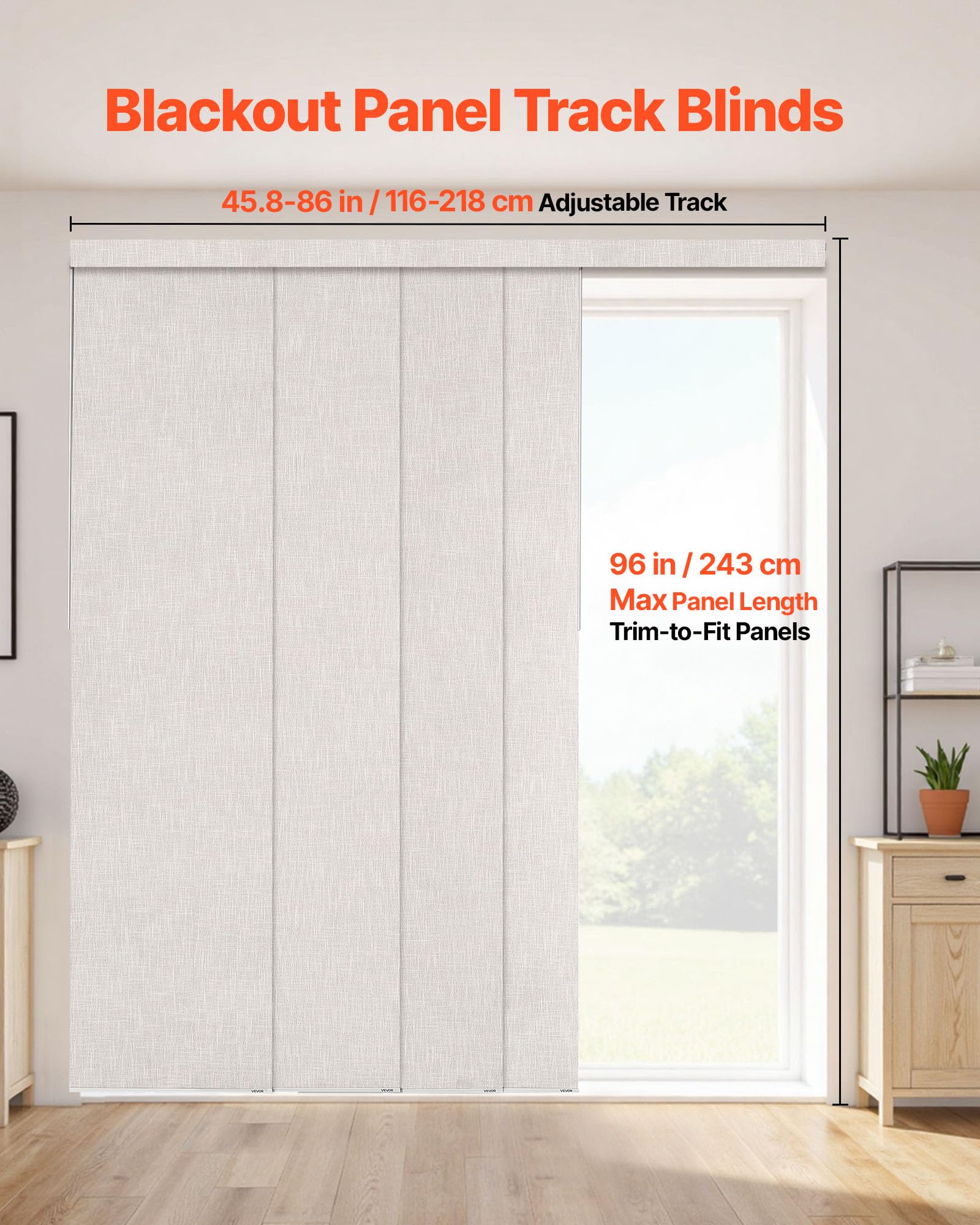 VEVOR Tende a Pannello Binario Estensibile Larghezza tra 116 cm e 218 cm Tende a Pannello per Privacy da Casa Balcone Salone, Oscuranti Verticali Scorrevole per Porte Scorrevoli (Grigio Chiaro)
