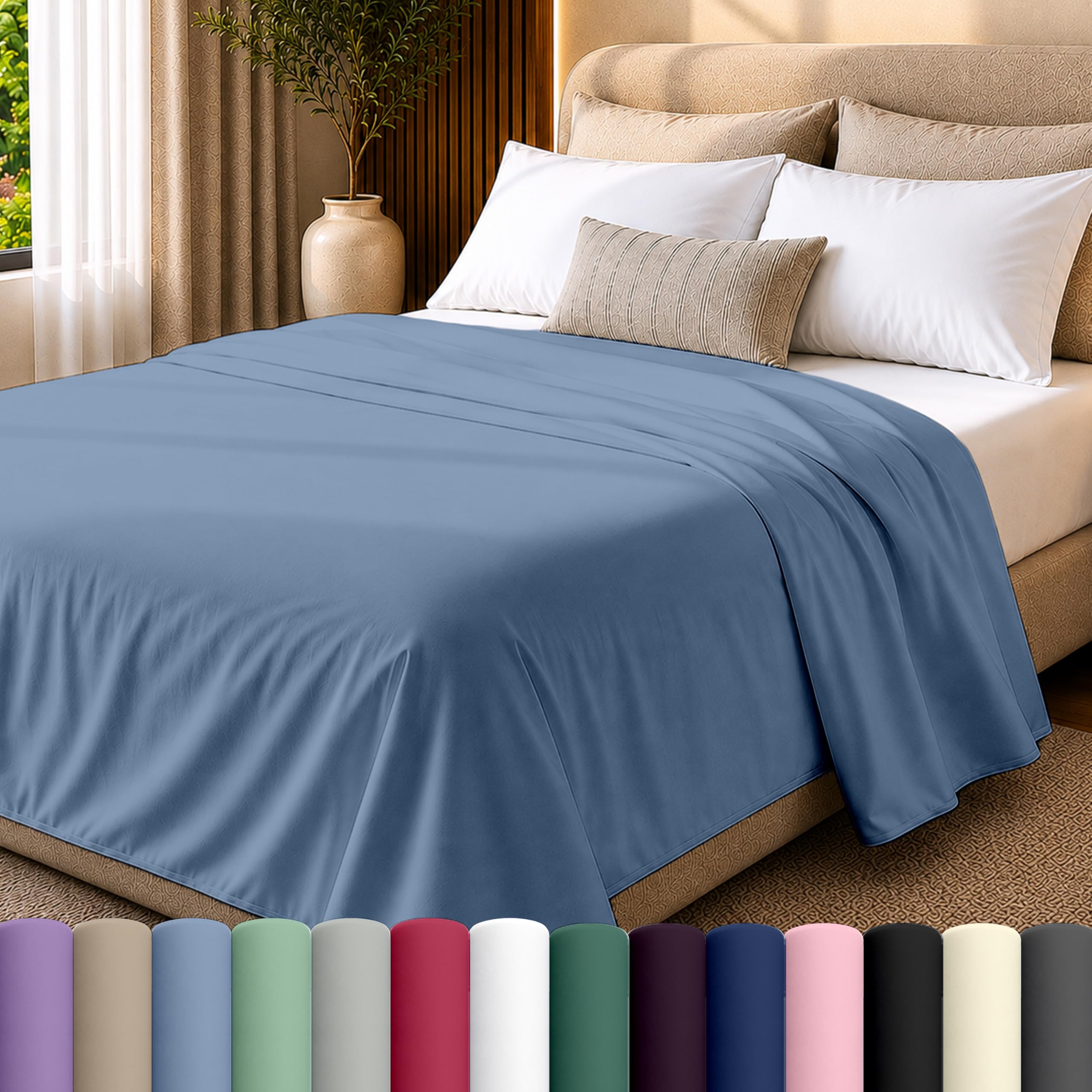 Rohi Sky Blue Double Flat Sheet Microfibre – Ultra-Soft, Durable, and Hypoallergenic Flat Sheets for Standard and Oversized Mattress Flat Bed Sheet (Sky Blue – 228 x 255cm)