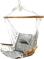 Vista 1 de Silla hamaca colgante con cuerda columpio, 12 patrones, tela cómoda y transpirable de calidad, para interiores y exteriores, patrón de espiga gris
