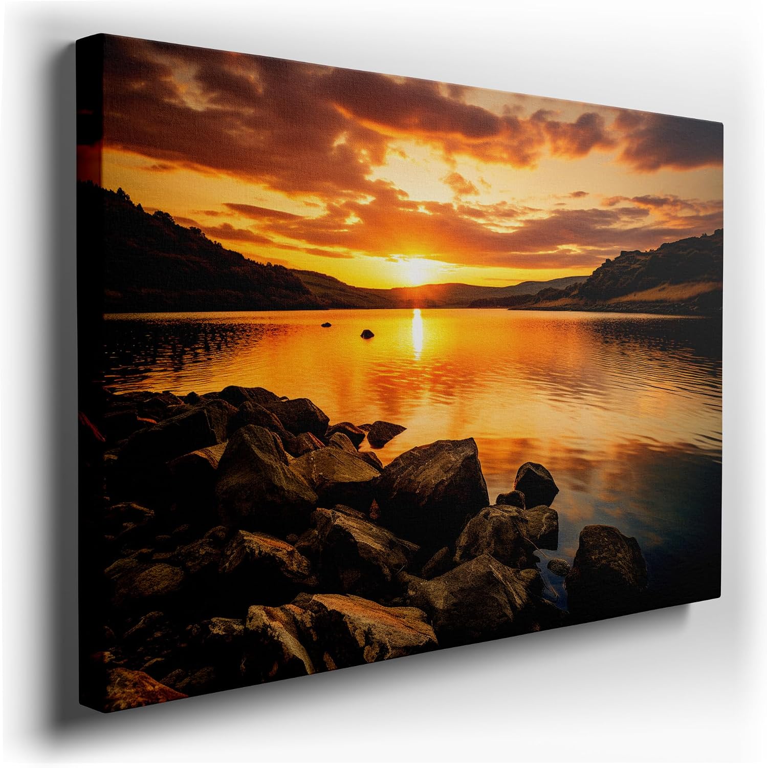 Canvas for Living room. Golden Sunset Serenity: An Ode to Peaceful Waters and Skies Ablaze, 27 x 18 inch Canvas Wall Art - Contemporary Masterpieces - Modern Home Decor