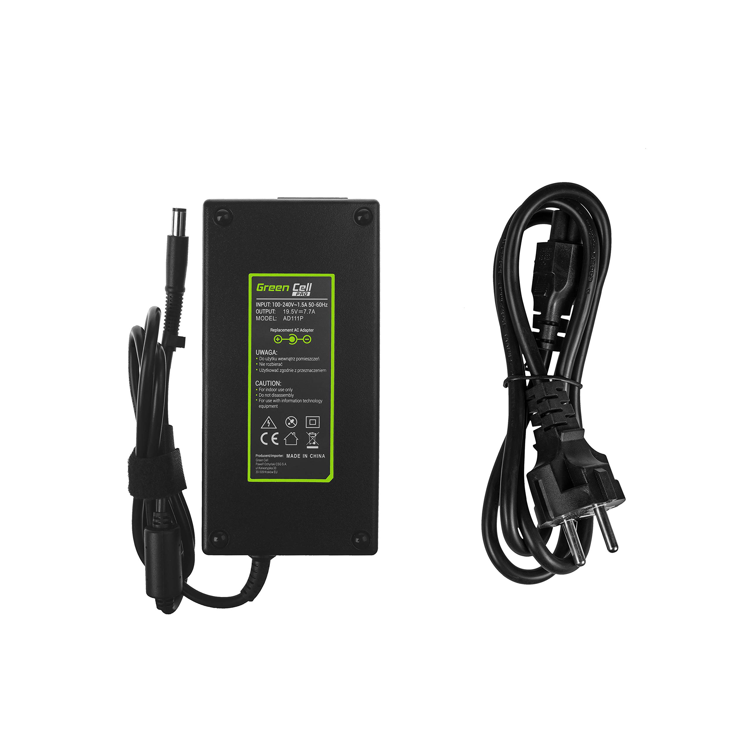 Green Cell 19.5V 7.7A 150W Cargador para HP EliteBook 8530p 8530w 8540p 8540w 8560p 8560w 8570w 8730w, EliteBook Revolve 810 G3, ZBook 15 G1 G2 Adaptador de Corriente HSTNN-CA27 HSTNN-DA27 HSTNN-LA09
