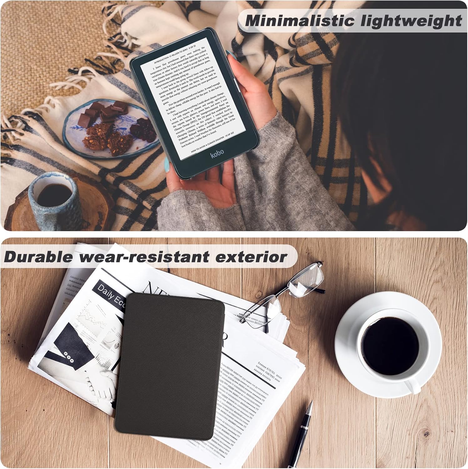 DMLuna Case for Kobo Clara BW (Model N365) / Clara Colour (Model N367) / Clara 2E 6", Ultra Slim Lightweight Folio Premium PU Leather Protective Cover with Auto Sleep/Wake Function, Black