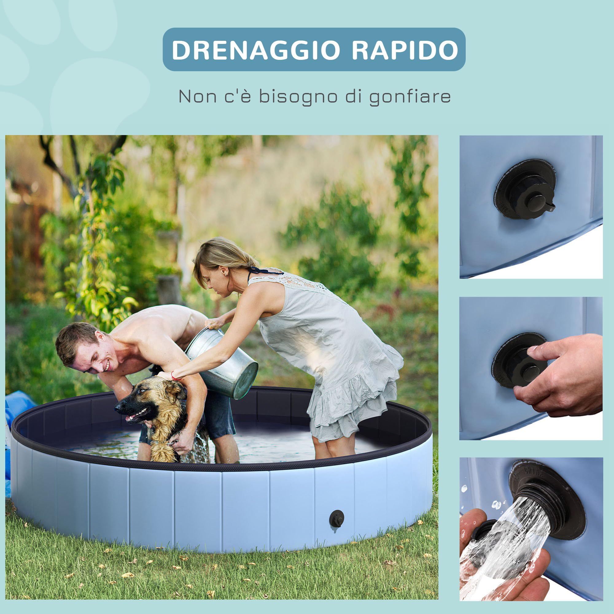 PawHut Piscina Pieghevole per Cani in PVC, Azzurro, 160x30cm (Ã˜xH)