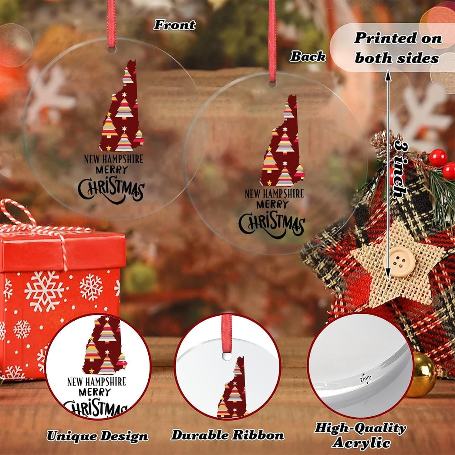 Merry Christmas Ornaments New Home State Personalized Christmas Ornaments 2022 Christmas Decorations for Tree Souvenir Xmas Tree Hang Pendant Exchange Long Distance Gift