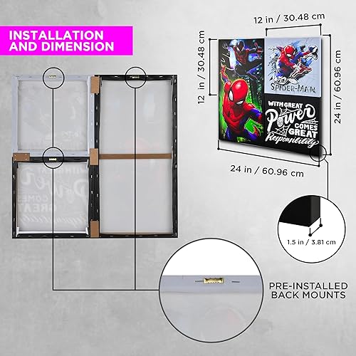 Miniatura 5 de POP Creations Juego de arte de pared de Spiderman, juego de póster de Spider-Man de 3 piezas con cita de gran potencia, decoración de pared de