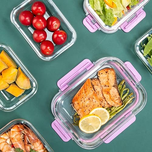 Miniatura 5 de C CREST Contenedores herméticos de vidrio para almacenamiento de alimentos con tapas de bloqueo, 5 grandes (32 onzas) y 5 pequeños (12 onzas), a