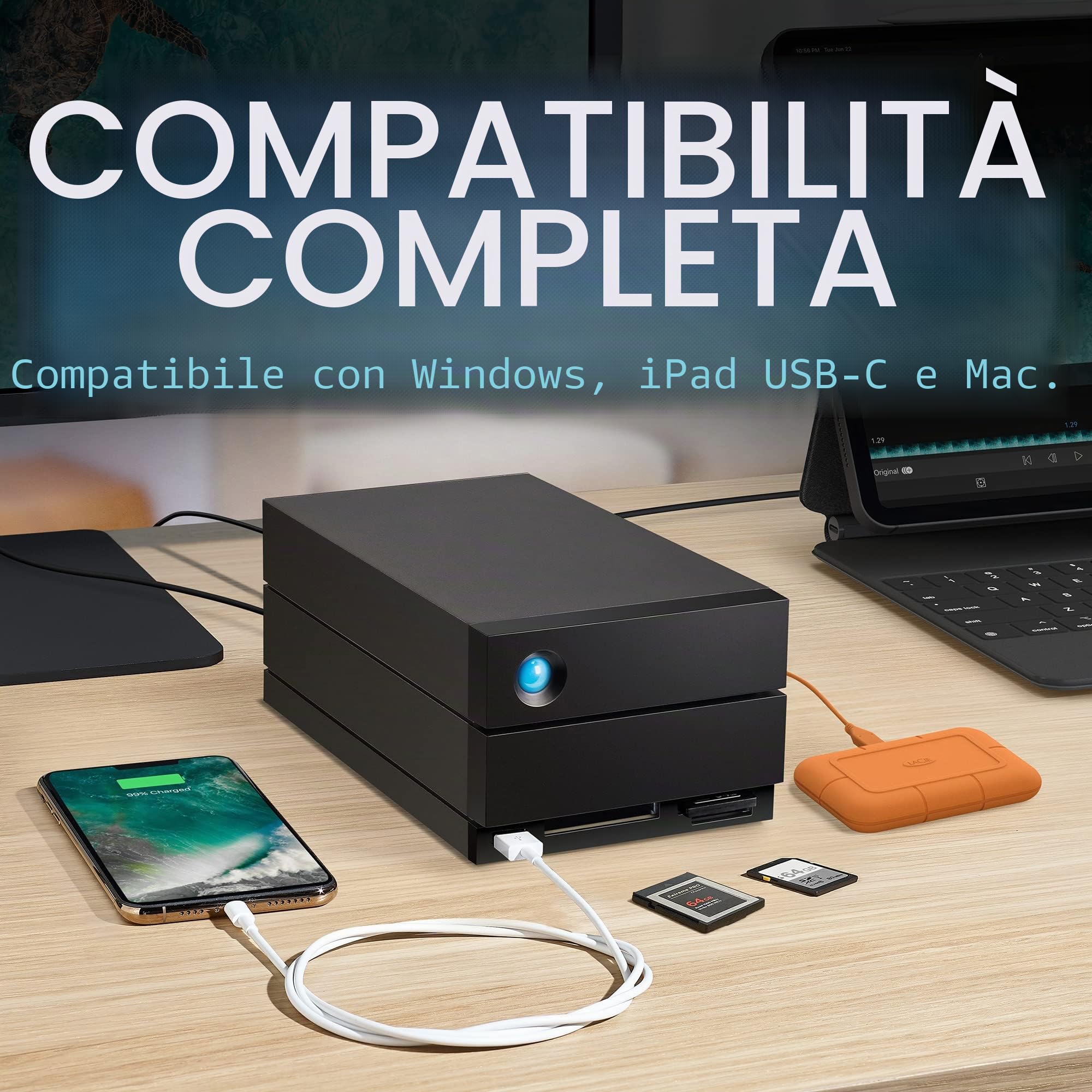 LaCie 2big Dock RAID, 40TB, Unità disco estern, Porte Thunderbolt 4, PC Mac iPad & iPhone, Data Rescue Service (STLG40000400)