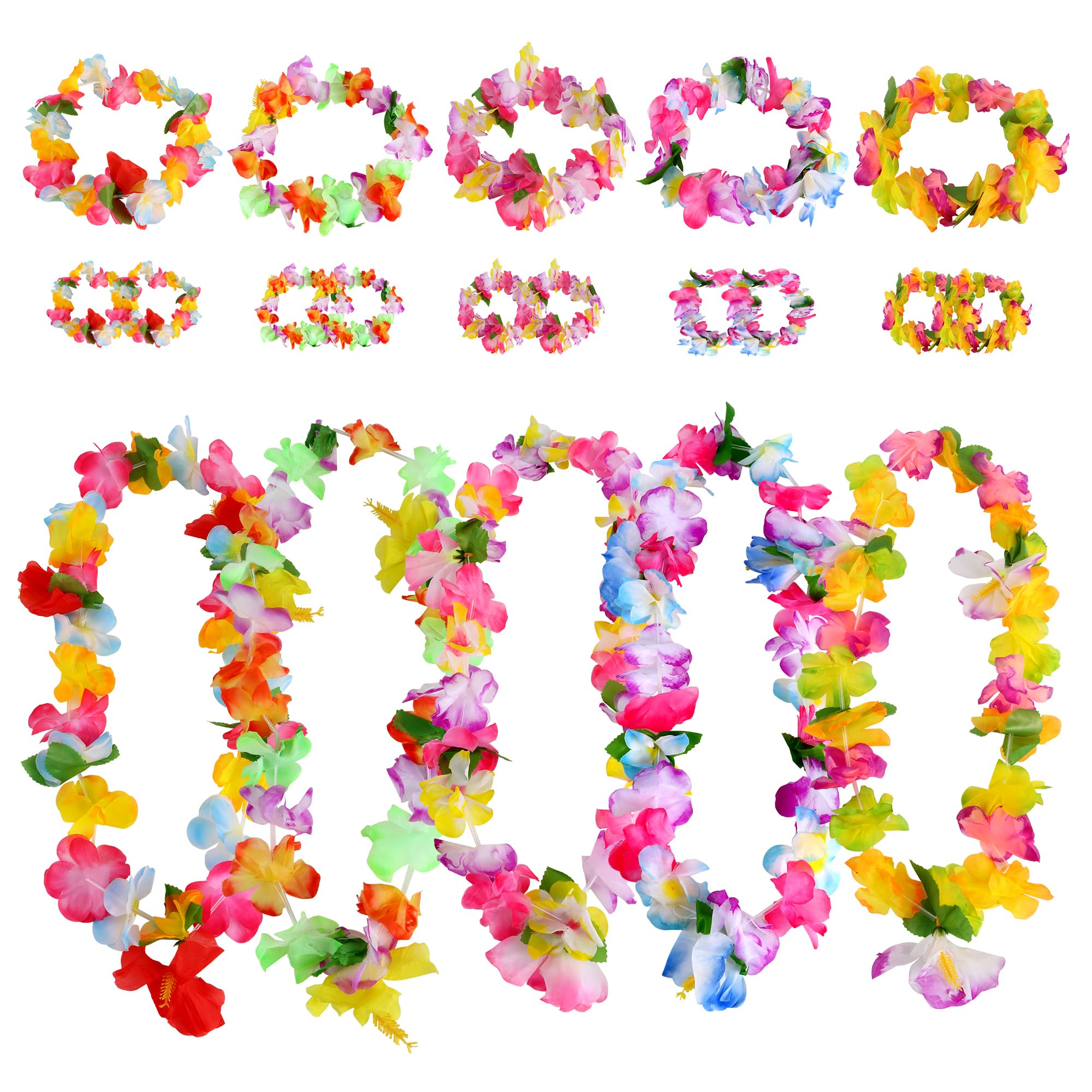 Colliers Hawaïens Fleurs XXL – 20 Pièces Guirlandes, Bracelets Et Bandeaux Pour Fête Luau, Thème Plage Et Mariage – Déco Festive Pas Chère