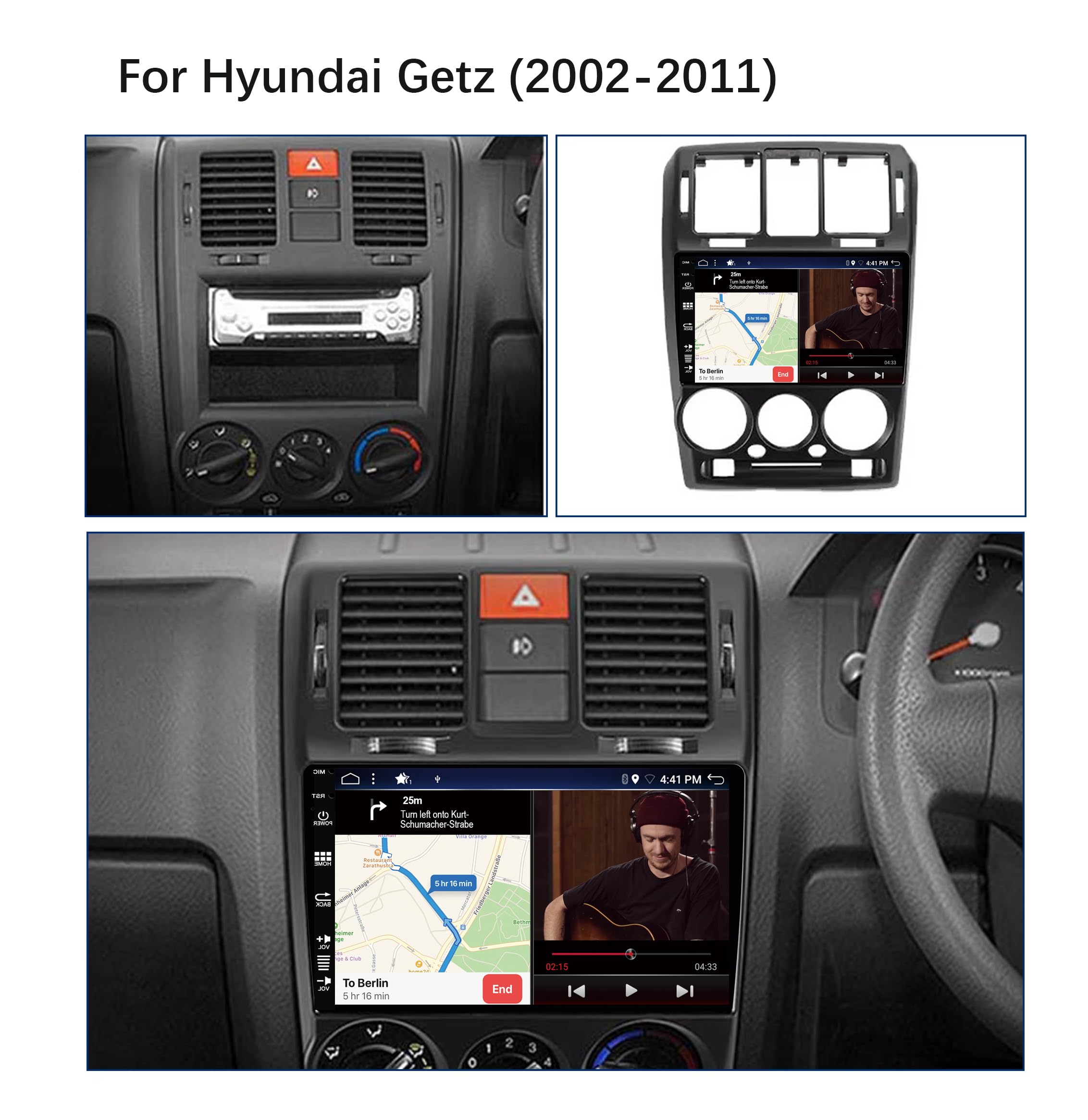 Radio samochodowe z systemem Android 14 IPS – [wbudowany DAB] – pasuje do Hyundai Getz (2002-2011) – bezprzewodowy Carplay/Android Auto – 4G + 64 G – kamera + mikrofon – 9 cali 2 DIN – SWC DSP