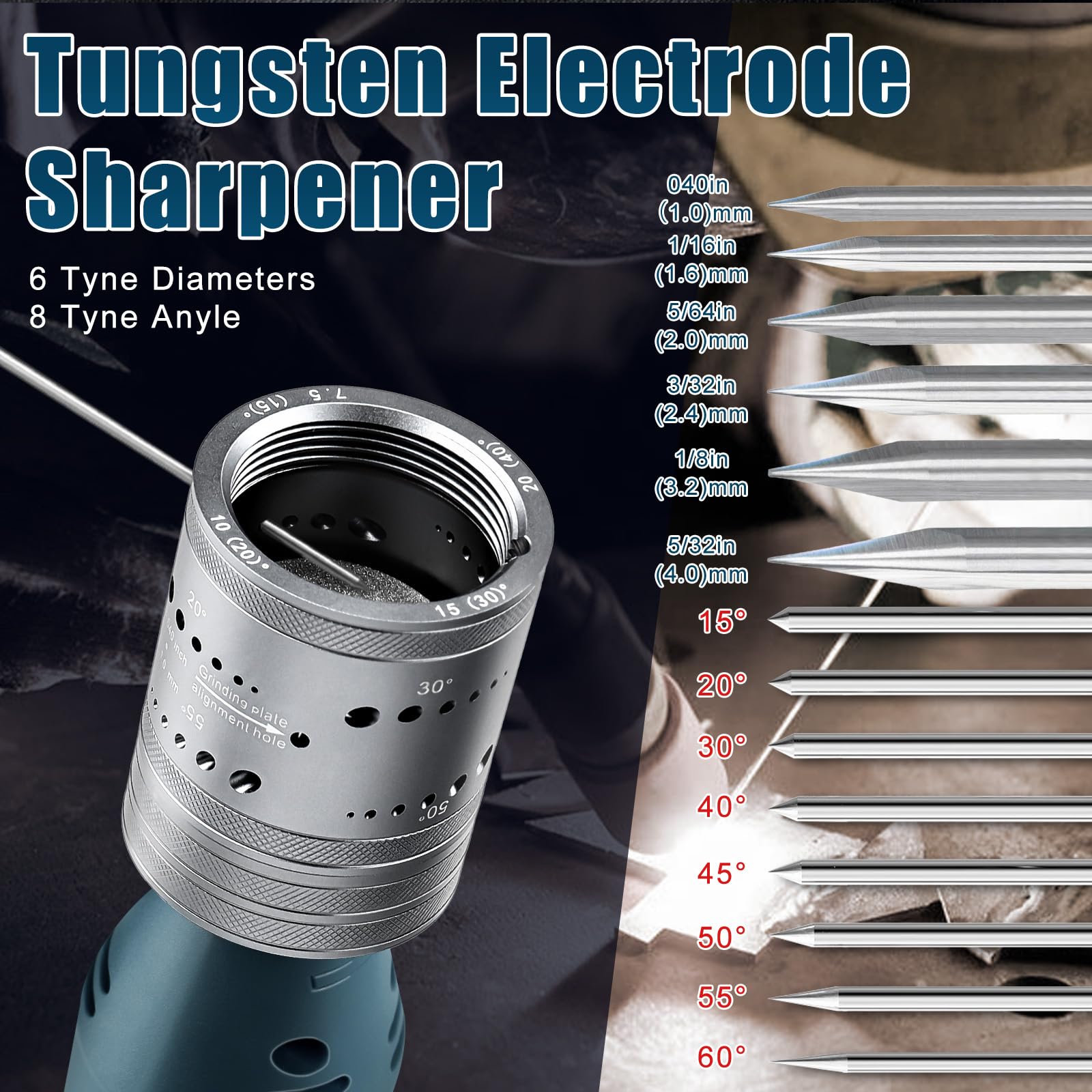 Set di affilatrici per elettrodi in tungsteno per saldatura TIG, 180 W, con 10 dischi abrasivi, 6 misure, 8 testine angolari, pinza in tungsteno e 3 spine CNC, spina UE