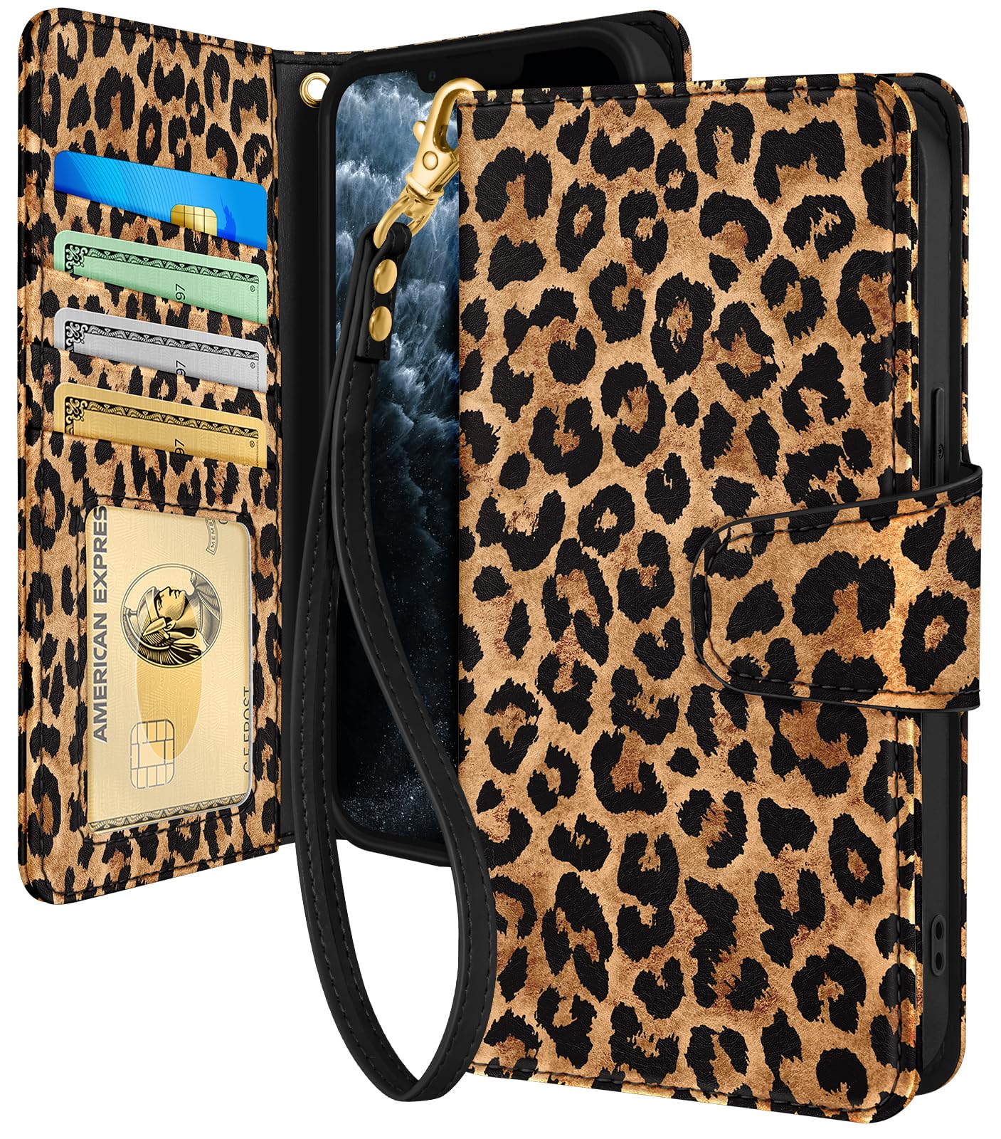 Toycamp Funda tipo cartera para iPhone 11 Pro Max con correa para la muñeca, funda de piel con tapa para teléfono con bloqueo RFID, 4 tarjeteros, para Apple para iPhone 11 Pro Max, bonita funda para